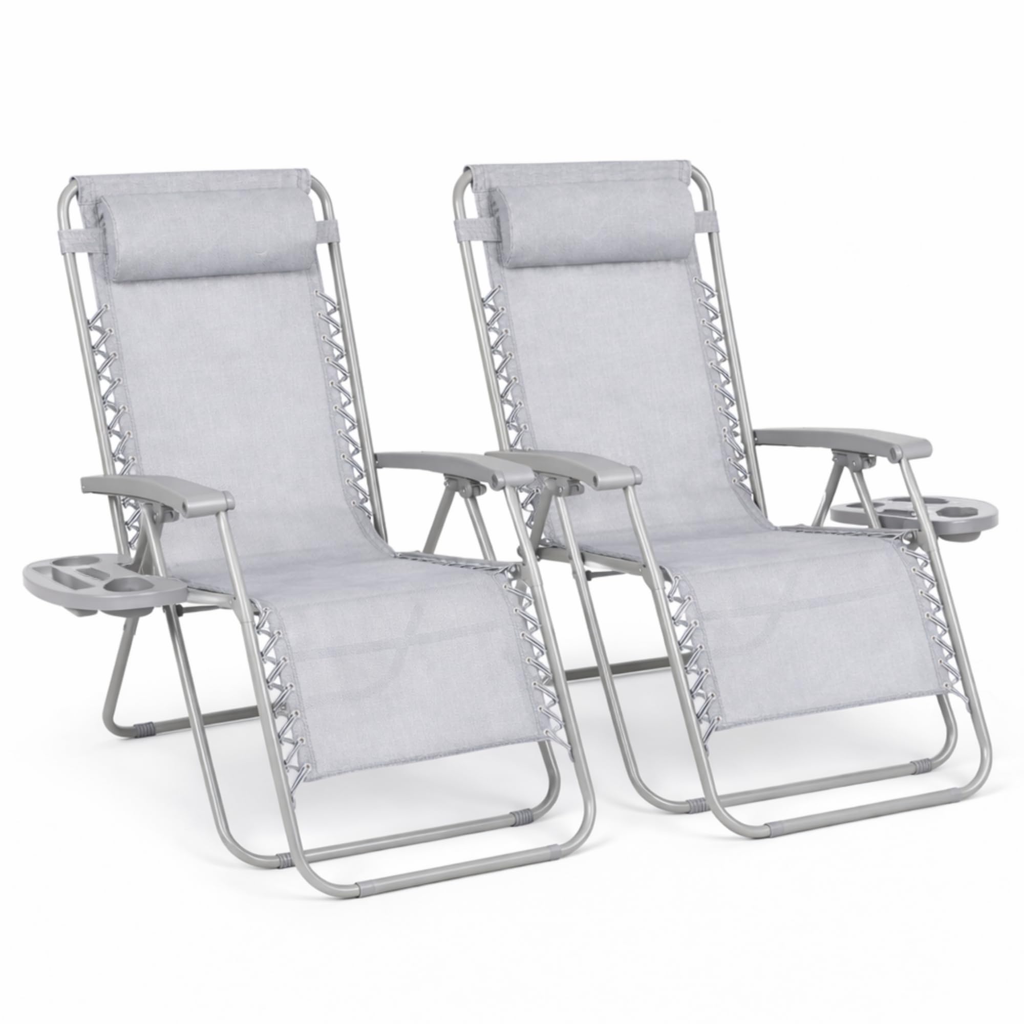 Straame Zero Gravity Chairs Set of 2,Folding Reclining Garden Chairs, Textilene Outdoor Chair, Lockable 170° Sun Loungers for Garden, Steel Frame, 150 kg Max Load(Classic, Silver Grey)