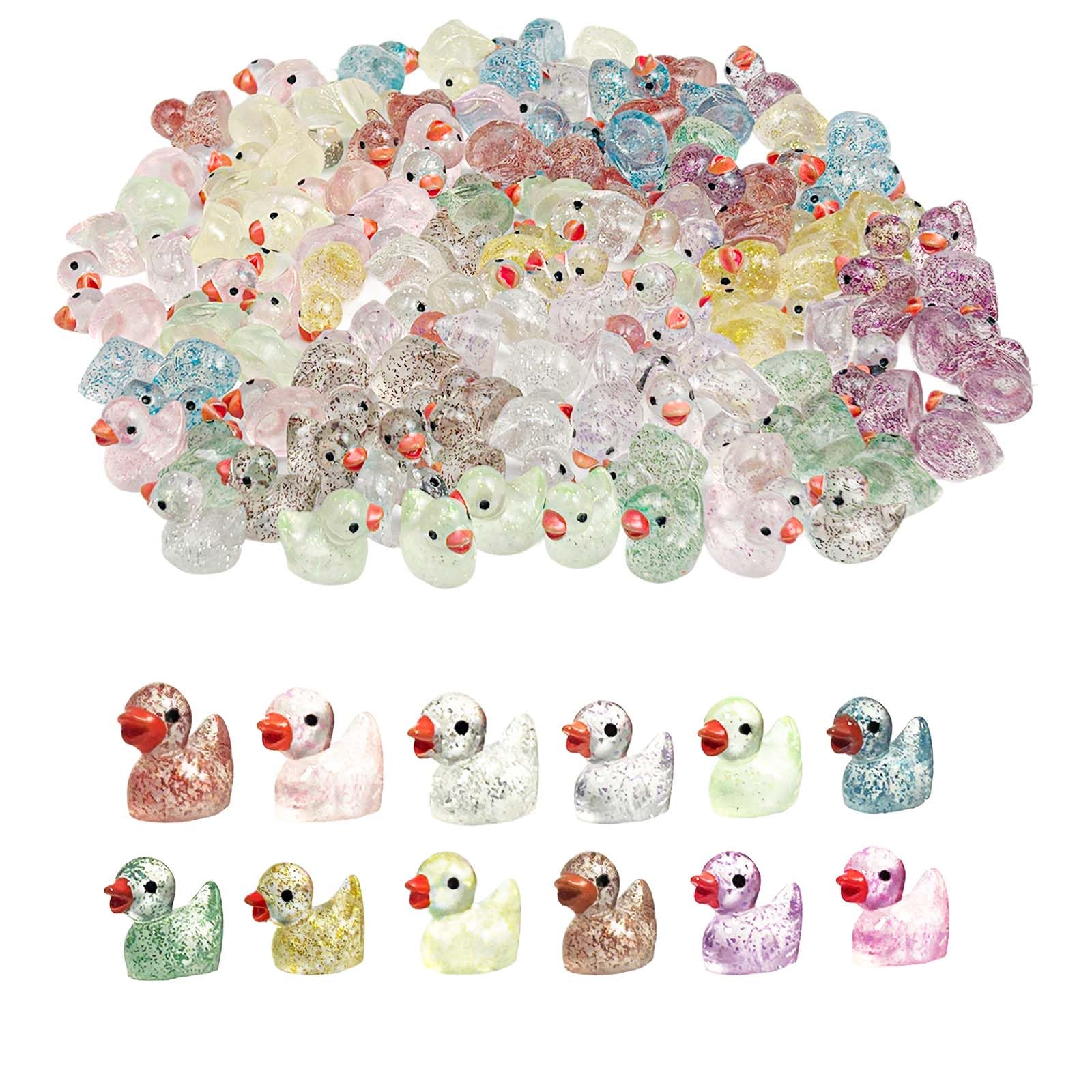 Bliceon Mini Glitter Ducks, 12 Colors, Tiny Resin Ducks for Aquariums Dollhouses, Fairy Gardens and Landscape Decor