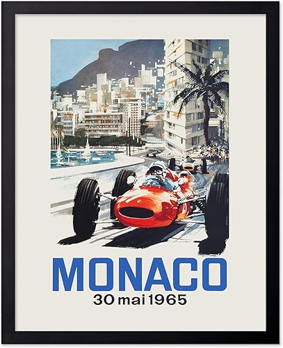 Poster Master Vintage Car Racing Poster - Retro Auto Racing Print - 8x10 Poster & Black Frame Bundle