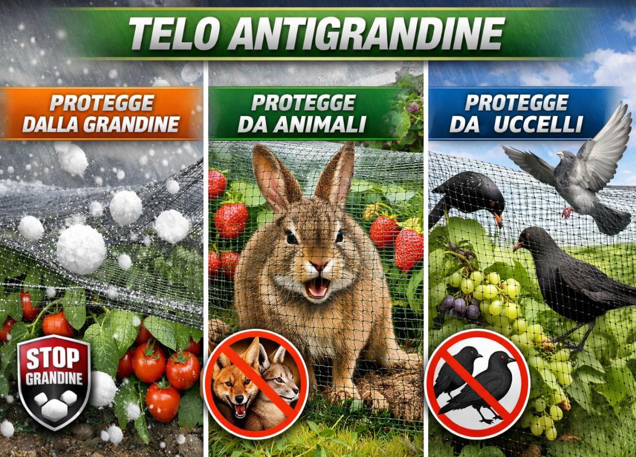 BIANCHERIAWEB Rotolo Telo Anti Grandine Verde Ammortizzante Rete Protettiva Auto E Orto 1.5x10 Rete