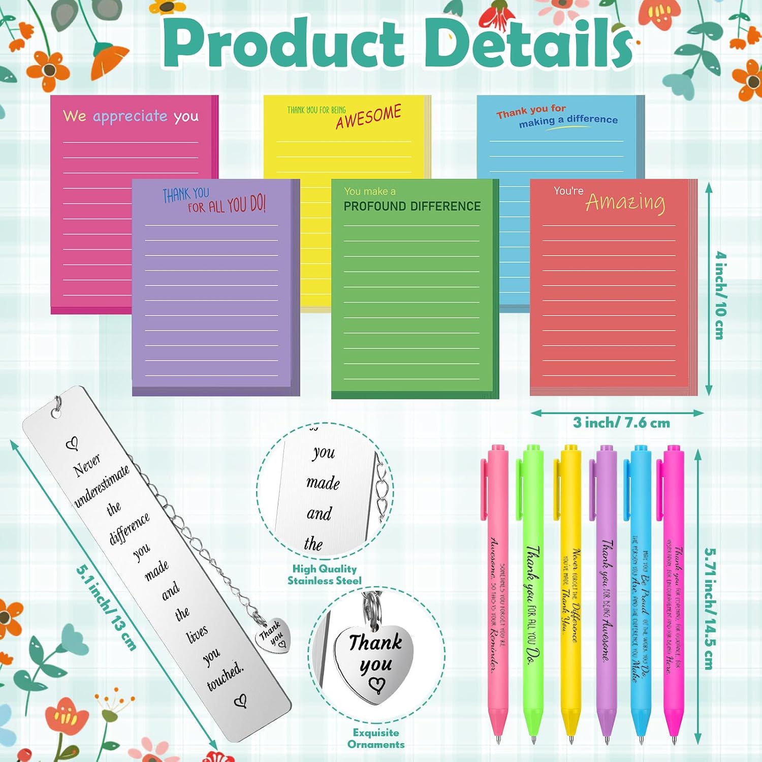 SiliFine 36 Pcs Employees Appreciation Gift Set Thank You Gifts for Women 6 Set Inspirational Tumbler with Lids and Straws Makeup Bags and Keychains Ballpoints Sticky notepads bookmark with pendant