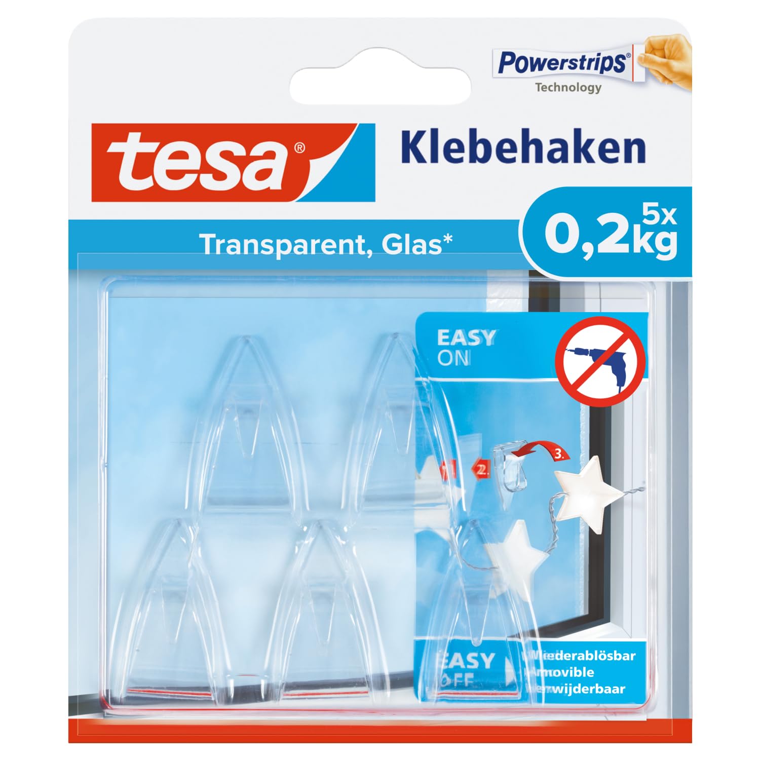 tesa Klebehaken für transparente Oberflächen und Glas (0,2 kg)