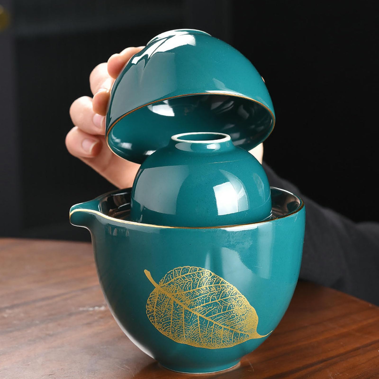 Juego de té portátil de cerámica japonesa, juego de viaje al aire libre con una olla y dos tazas, clásico negro y ciervo acompañan