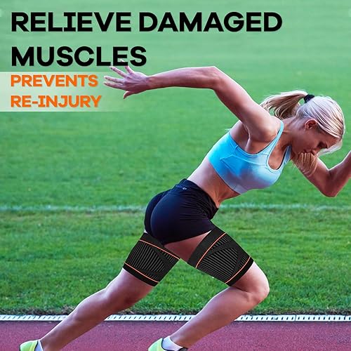 Miniatura 6 de Manga de compresión para muslos para hombres y mujeres, manga de compresión antideslizante de isquiotibiales para alivio muscular tirado, compresión