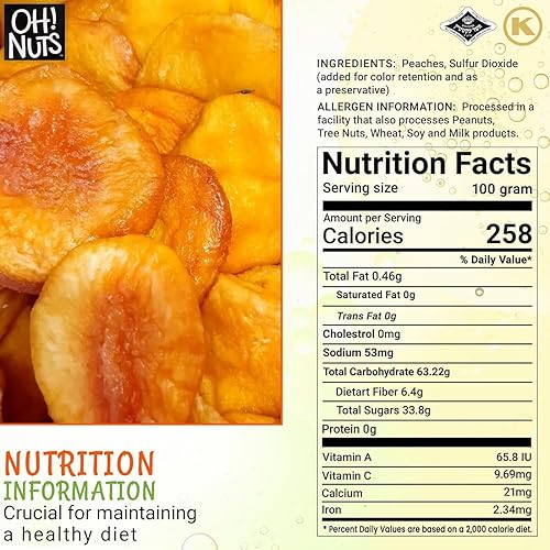 Miniatura 18 de Oh! Nuts Melocotones secos California – 2 libras – Rebanadas de frutas secas – Sin azúcar añadido – Empaquetado en bolsa con cierre de cremallera