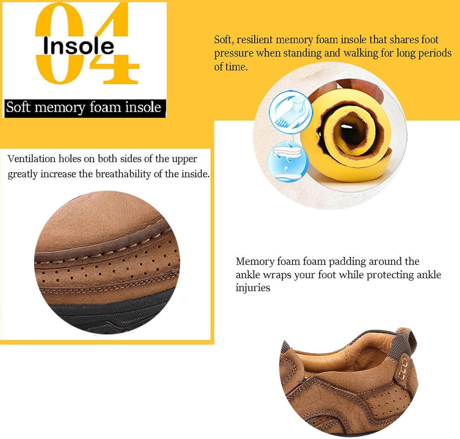 Venshine Mens Walking Shoes Leather Lightweight Breathable Casual Slip On Loafers - Image 8