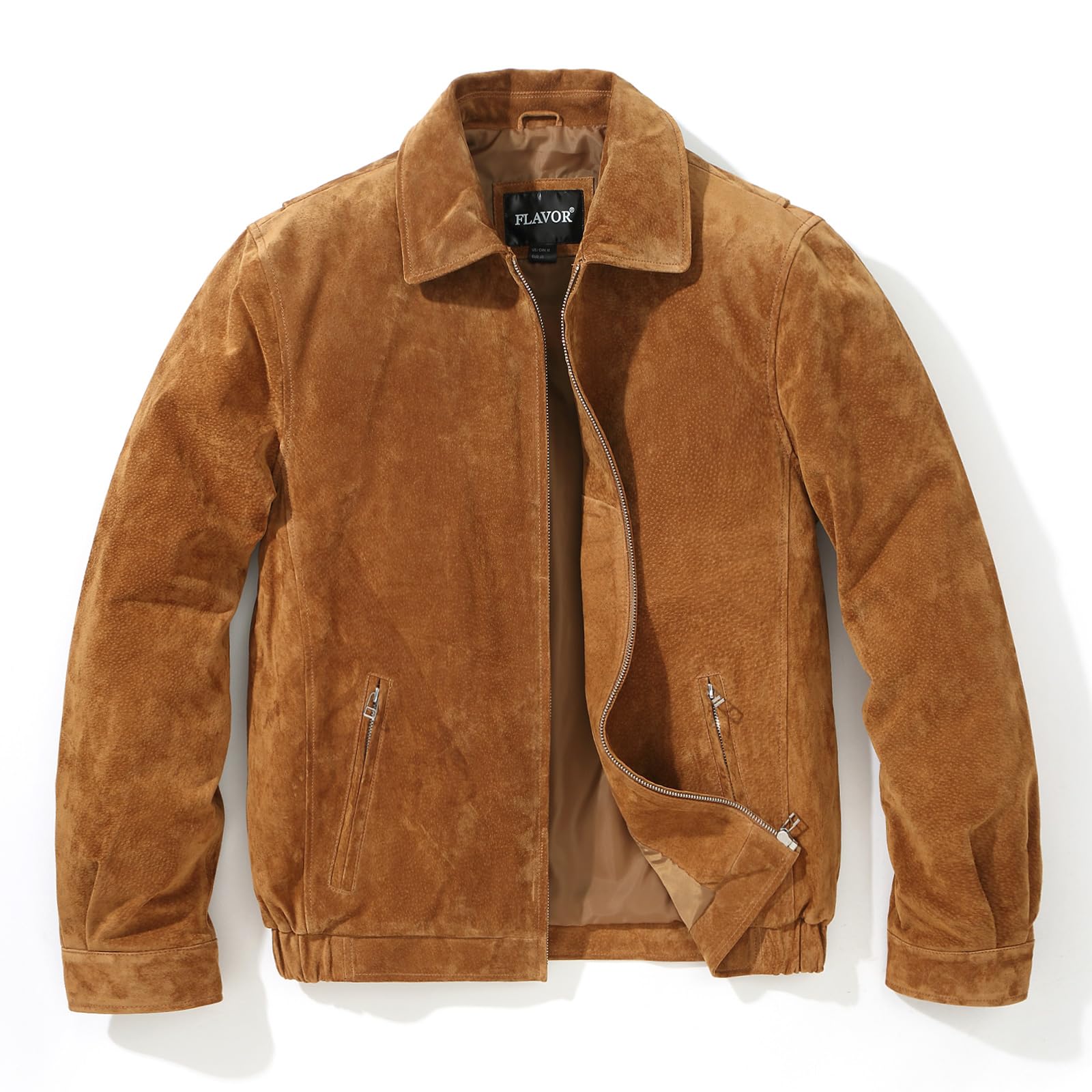 FLAVOR Chaqueta bomber de cuero genuino y ante abrigo casual para hombre