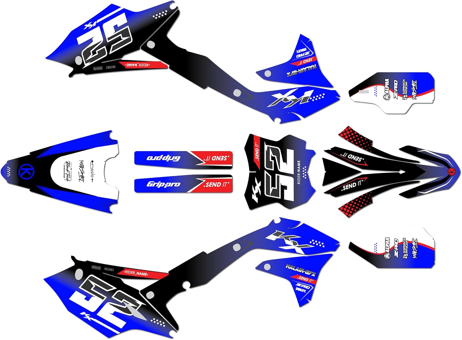 Graphics Kit for Kawasaki KX450F (2016-2018) Ominous Series Blue 16 Mil-Dirt Bike Custom Racing Graphics Decals Stickers Kit, no-Plastics