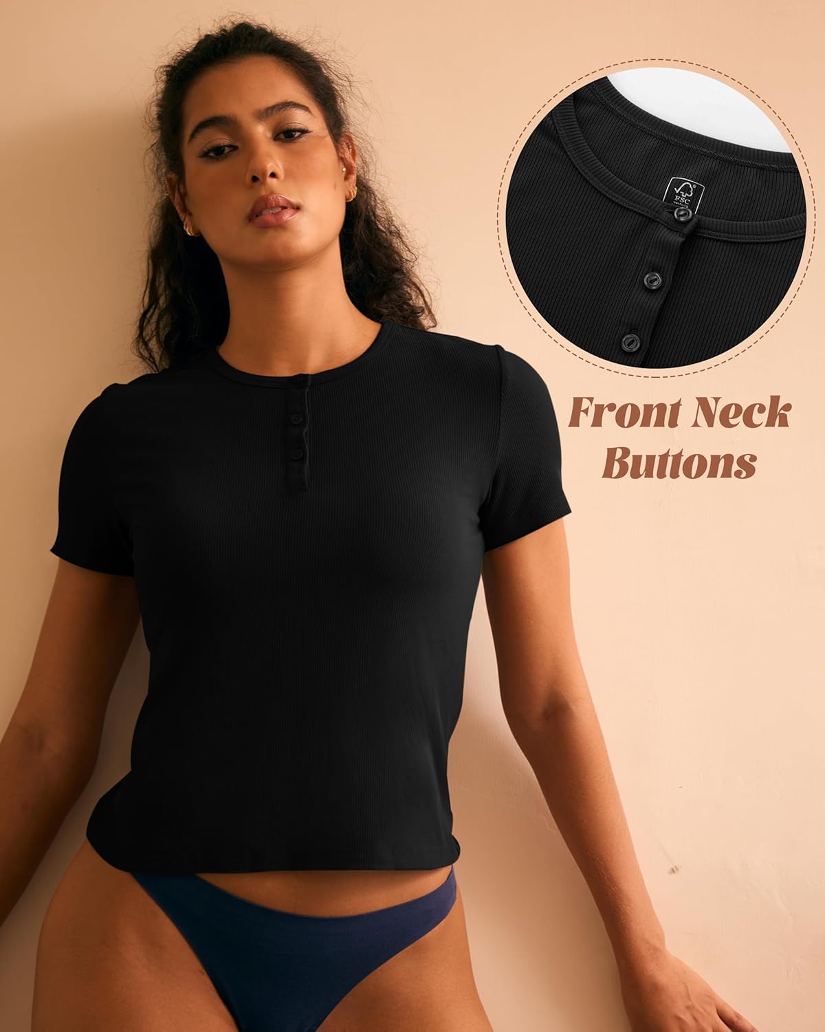 BAMBOO COOL Womens Henley T Shirts Short Sleeve Slim-Fit Tees Tops for Women Trendy Fashion Blouse - Image 5