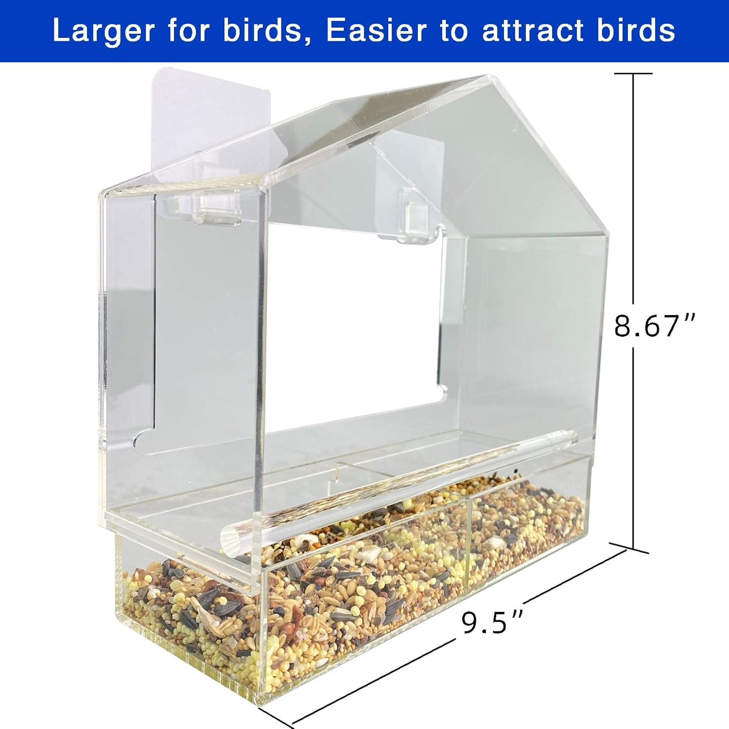 Window Bird Feeders with Removable Tray for Outside, Never Falling Off, Extra Large Outside Bird Feeder for Wild Birds, Hanging Birdhouse Kit, Drain Holes, Super Strong Hooks : Patio, Lawn & Garden