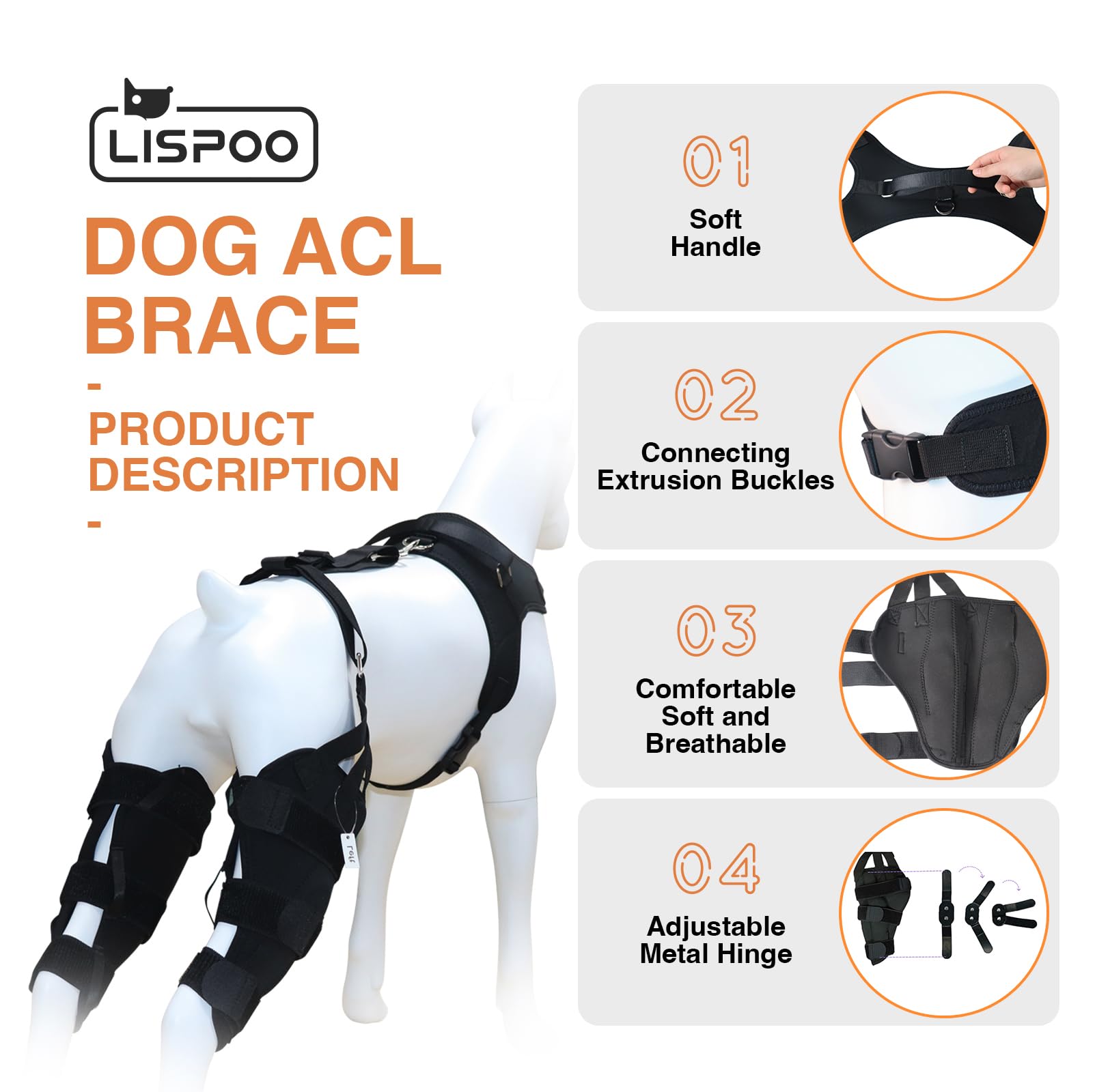 Tutore per ginocchio per cani Labrador per gamba lacerata, rotula lussante, tutore per ginocchio con stecca in metallo incernierato, supporto per ginocchio per CCL, migliore recupero con tutore