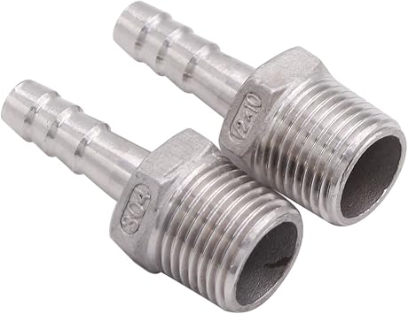 DERNORD Stainless Steel 3/8 Hose Barb x 1/2 NPT Male - Home Brew Pipe Fitting Pack of 2
