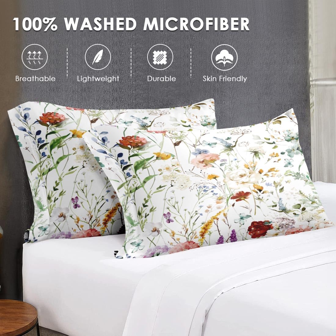 Queen Size Comforter Set with 2 Pillowcases, Wildflower Flower Floral 3 Pcs Bedding for Kids and Adults, Boho Watercolor Butterfly Soft Comforter Set for Bedroom Bed Decor - Image 7