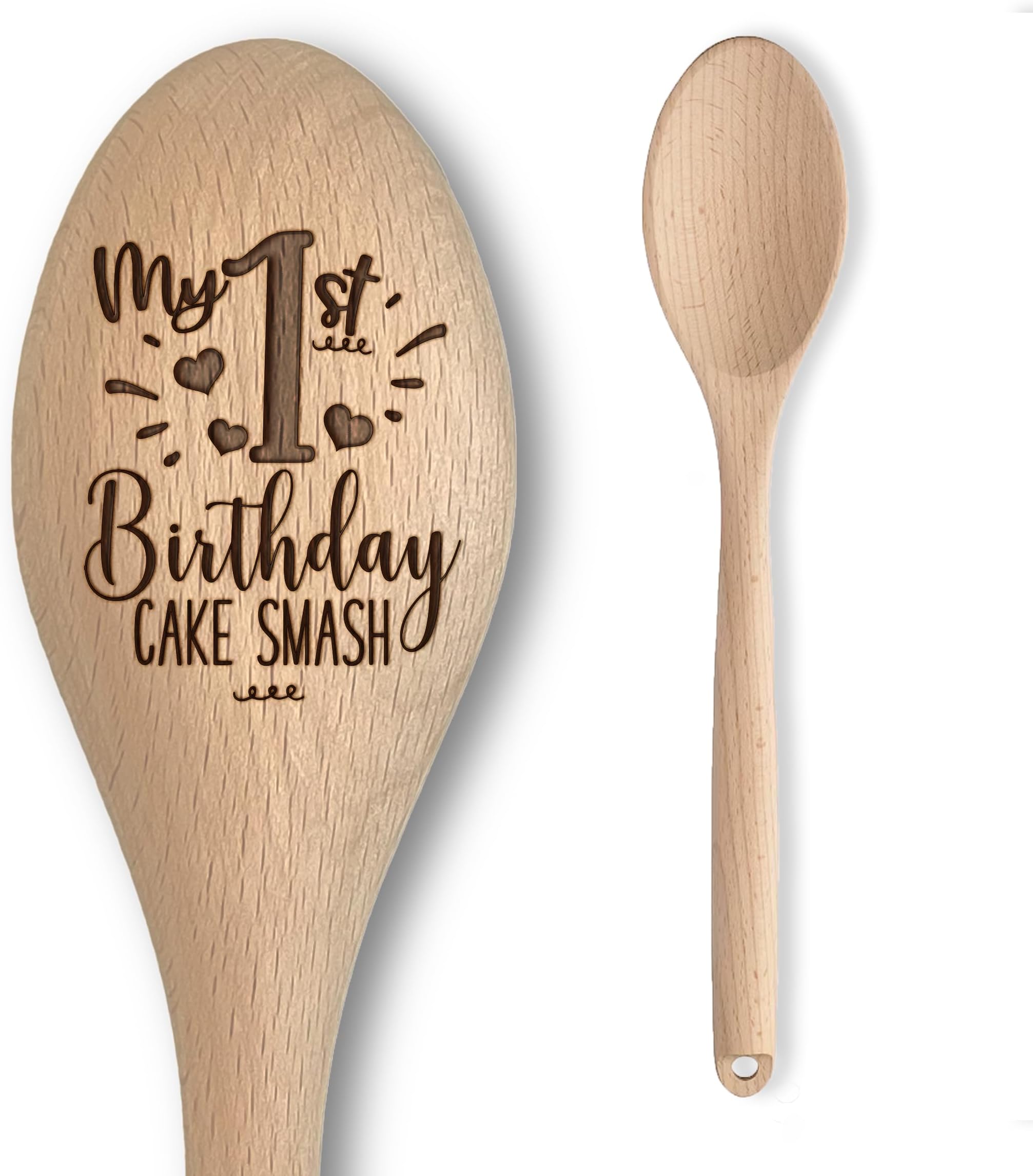 Baby 1st Birthday Cake Smash Engraved Wooden Spoon | Perfect Photo Prop for Boys and Girls (My 1st Birthday)