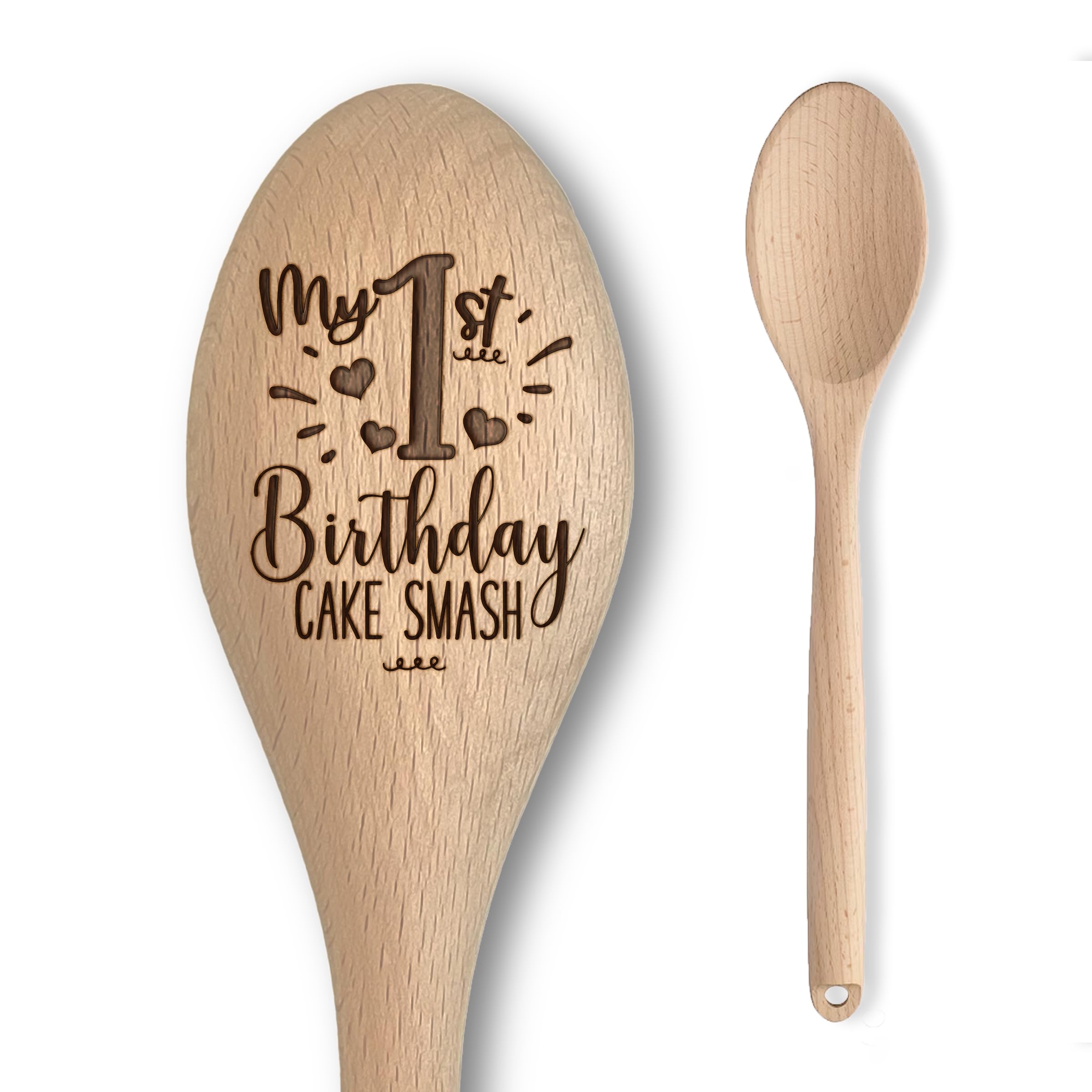 Baby 1st Birthday Cake Smash Engraved Wooden Spoon | Perfect Photo Prop for Boys and Girls (My 1st Birthday)