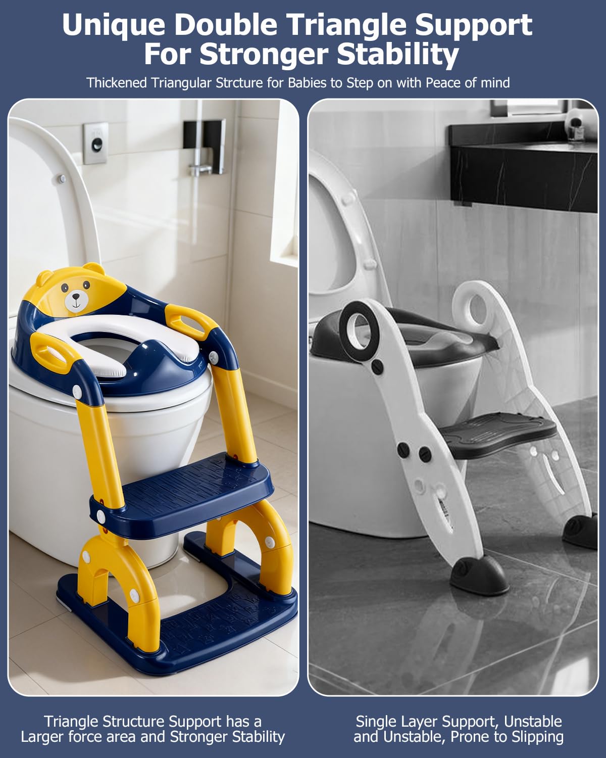 Siège de toilette pour enfant avec escalier - 2 en 1 - Avec siège rembourré - Hauteur réglable - Pliable - Marchepied antidérapant - Jaune