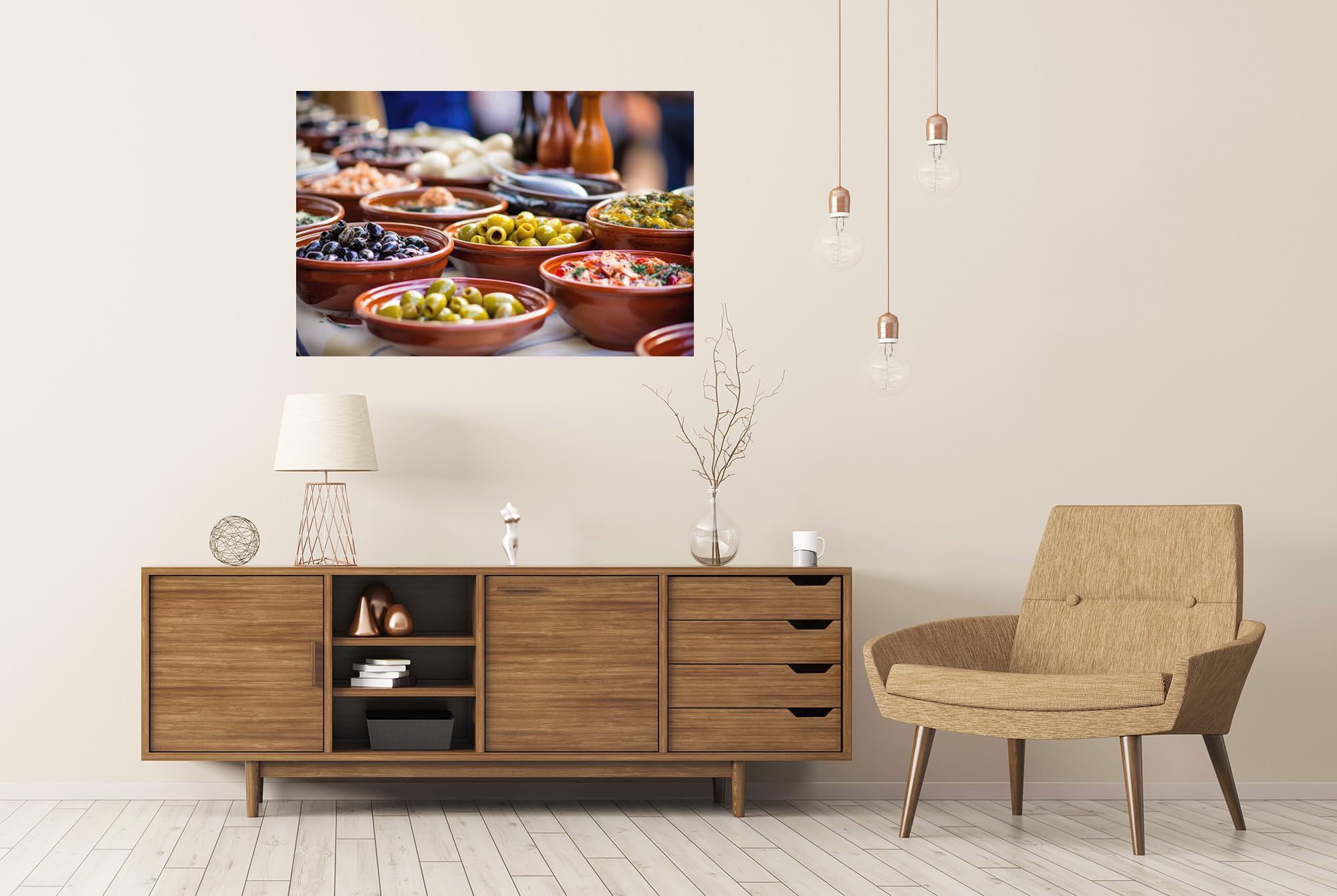 islandburner Prime Poster - Póster (130 x 90 cm), diseño de aceitunas y platos en cuencos de terracota