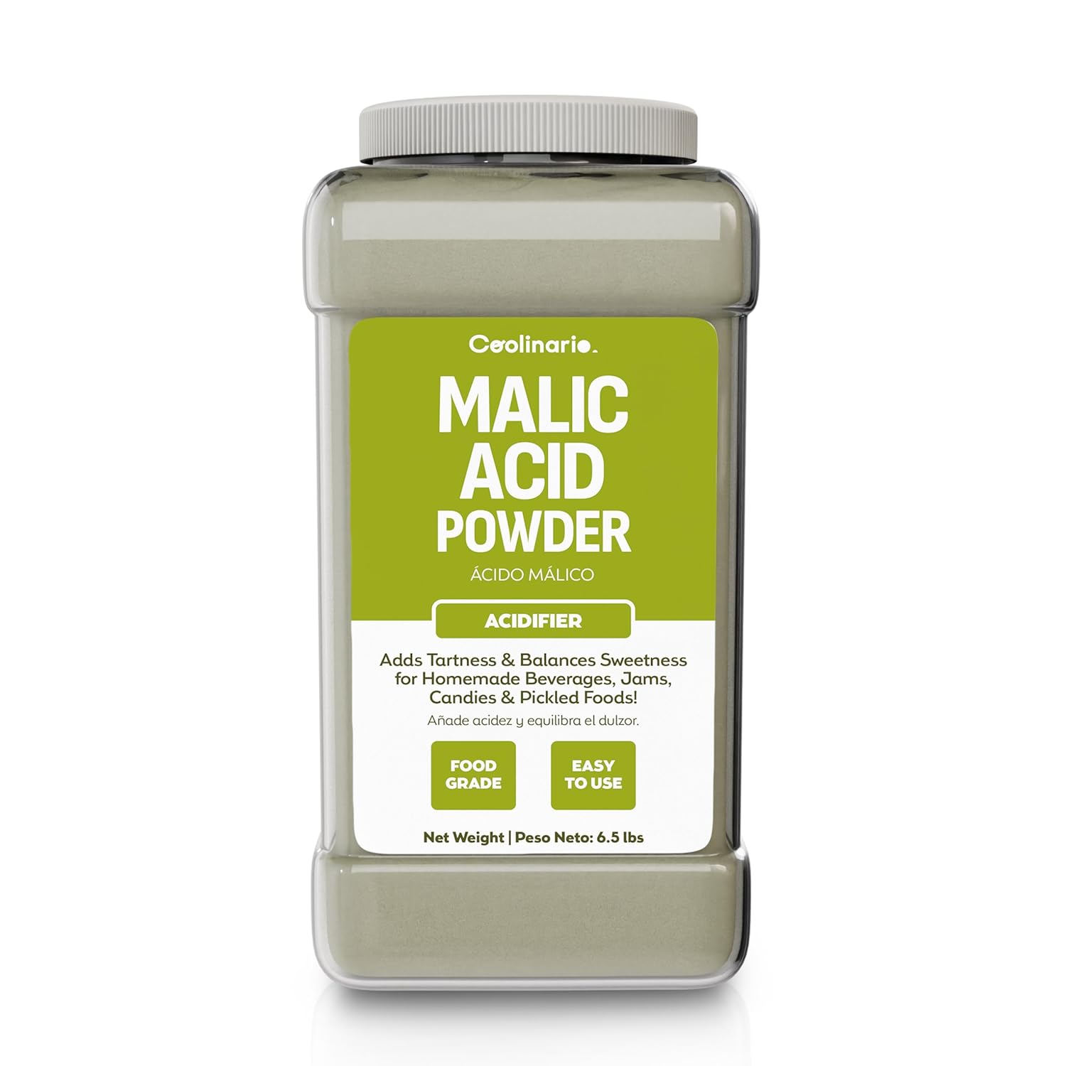 Coolinario Malic Acid Powder - Sour Powder - 1 Gal (6.5 lbs) Food Grade Flavor Enhancer for Beverages, Jams, Candy & Pickled Foods | Adds Tartness & Balances Sweetness