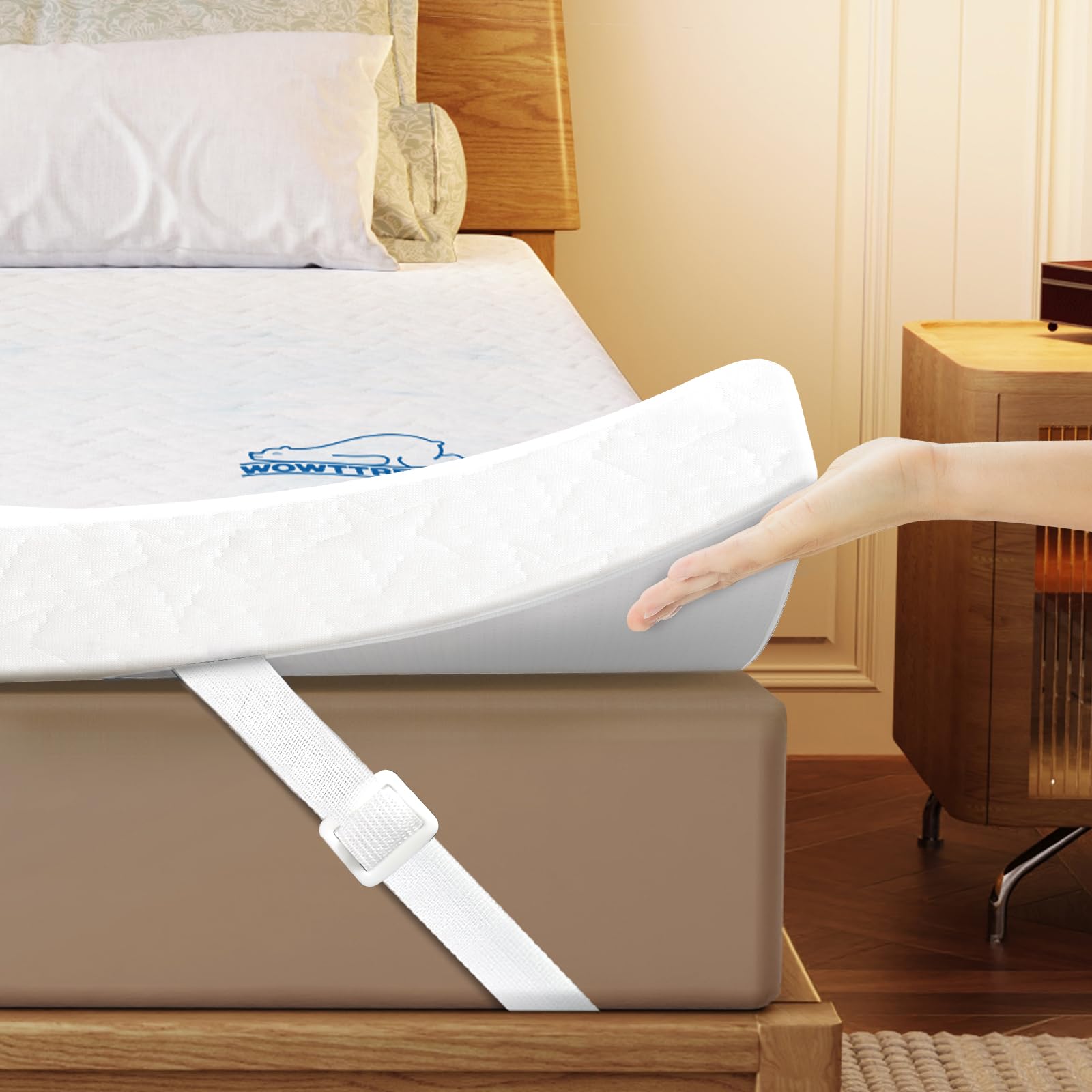 wowttrelax Memory Foam Mattress Topper Double Bed, 7cm Thick Orthopedic Cooling Double Mattress Topper for Back Pain Relief, Washable Cover with Elastic Straps, 135X190