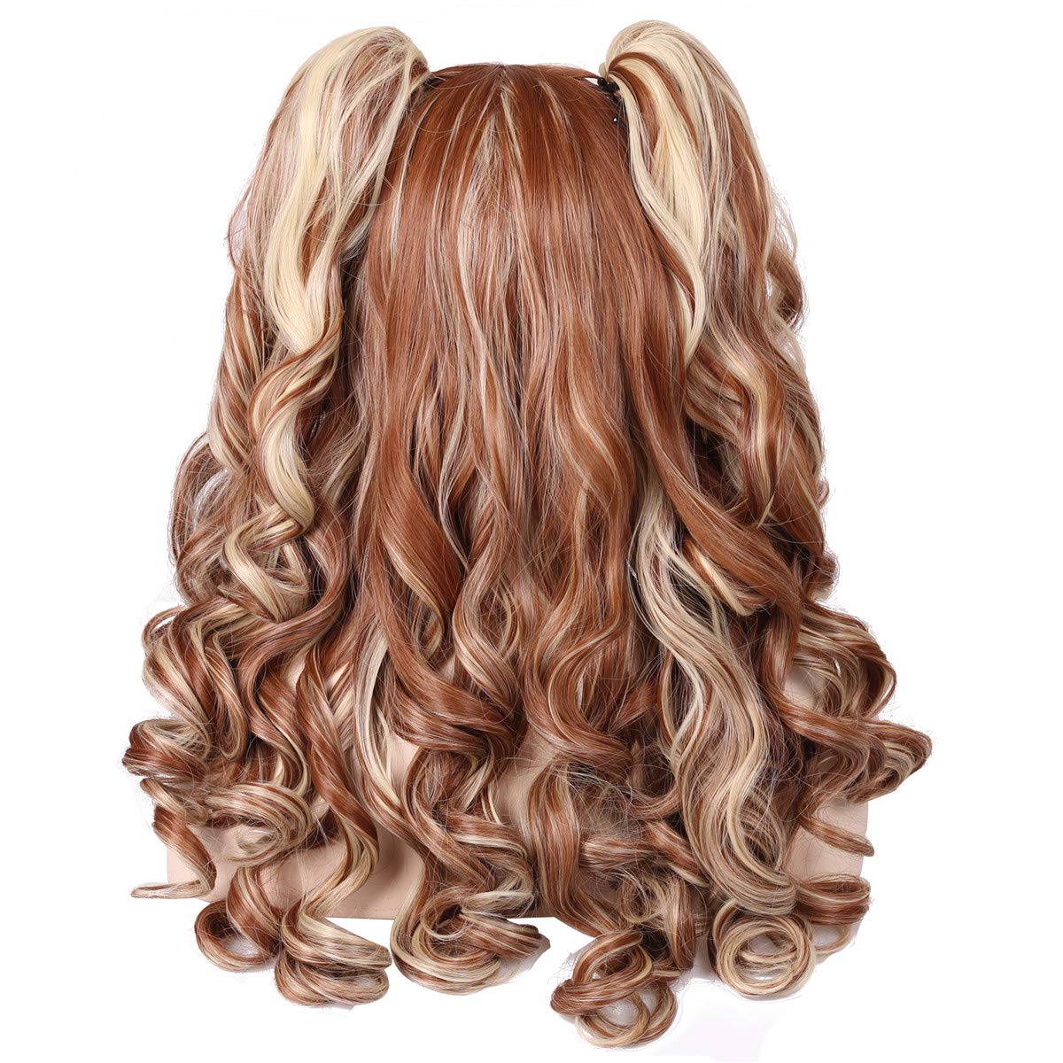 ColorGround Long Curly Multi-Color Cosplay Wig with 2 Ponytails(Brown with Blonde) - Image 4