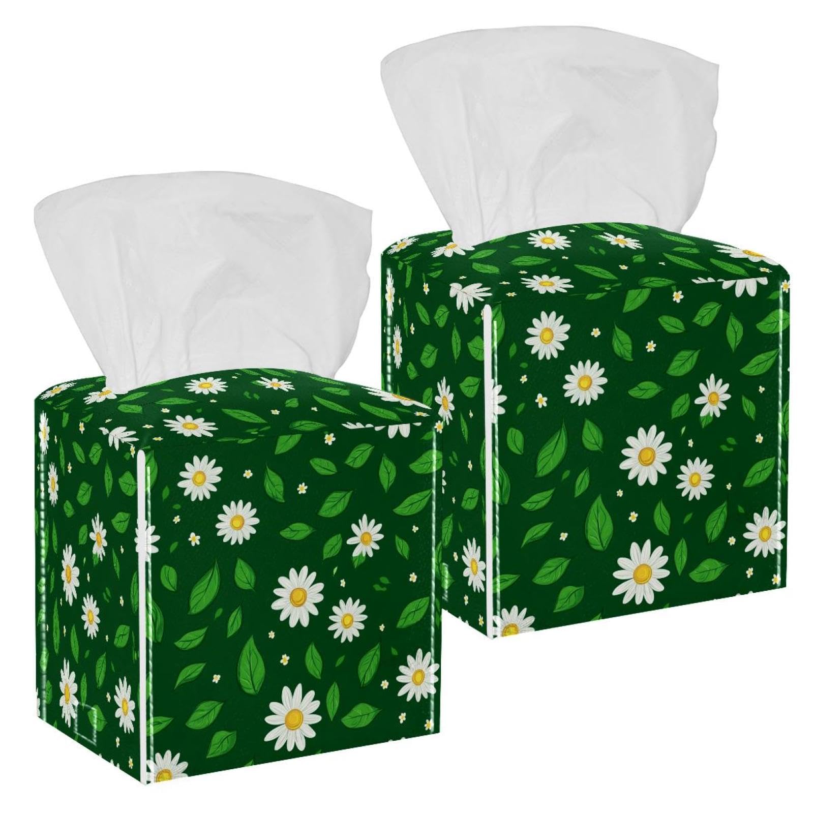 Boîte à mouchoirs en cuir pour voiture et table basse au motif marguerites