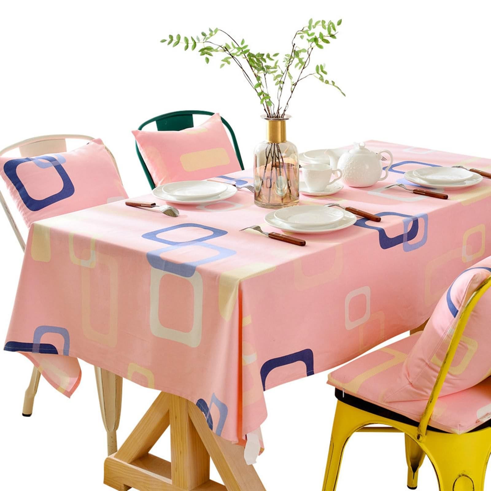 Daesar Mantel Lavable Rectangular,Manteles Algodón Antimanchas Patrón de Cuadros Mantel Cocina Rosa,135x260CM(102x53Inch)