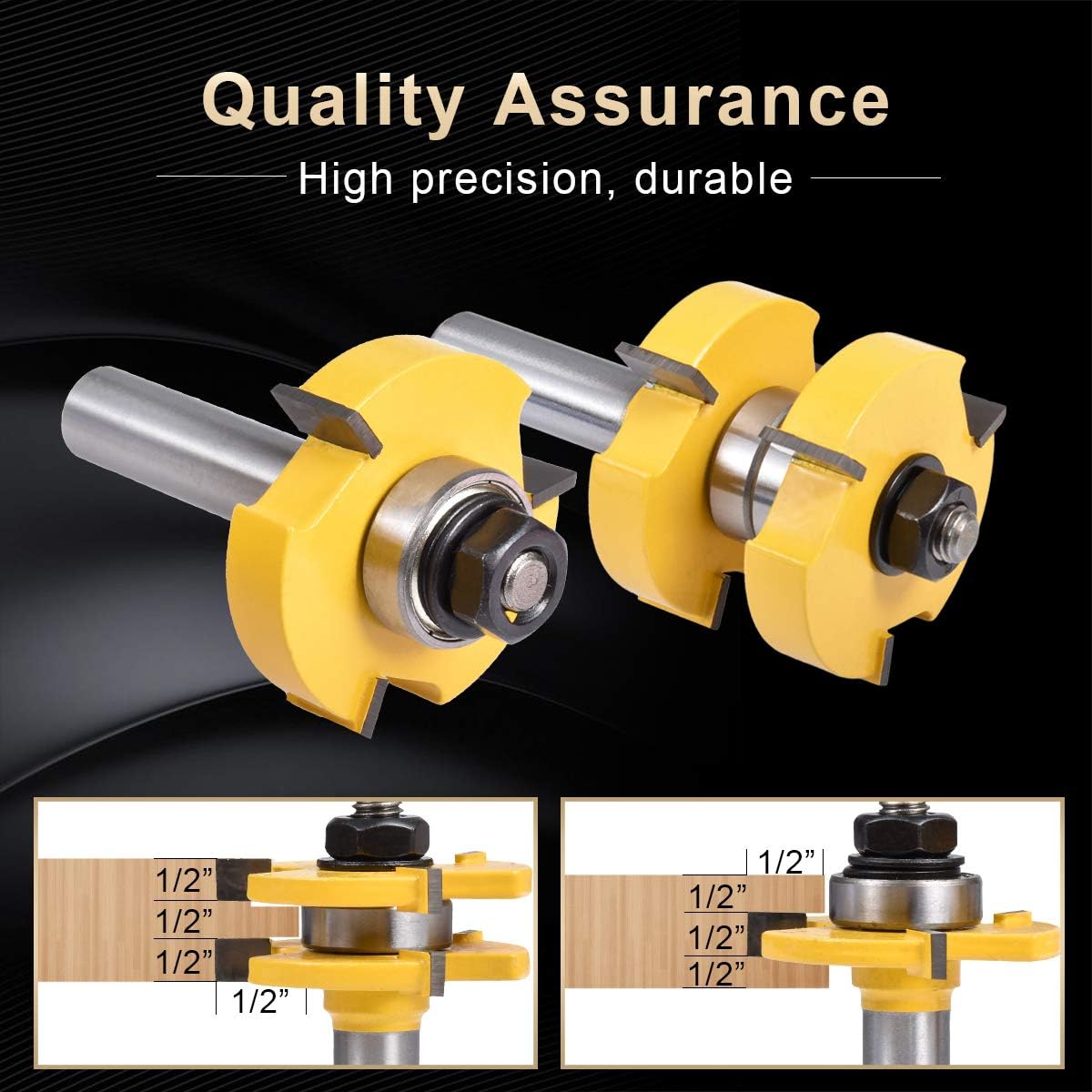KATUR Tongue and Groove Router Bit Set, 8mm Shank Grooving Router Bit, Wood Milling Saw Cutter, New Woodworking Tools, 3 Teeth T Shape (8mm Shank,1/4" Tooth width,1/2" Tooth depth)