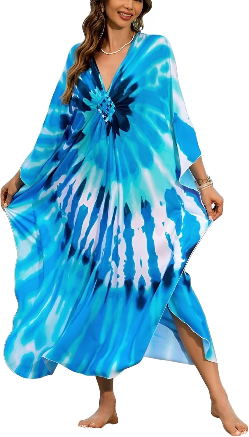 Women 2025 Summer Kaftan Dresses Plus Size Bathing Suit Cover Up Moo Moos Beach Dress for Swimwear Caftan Dress