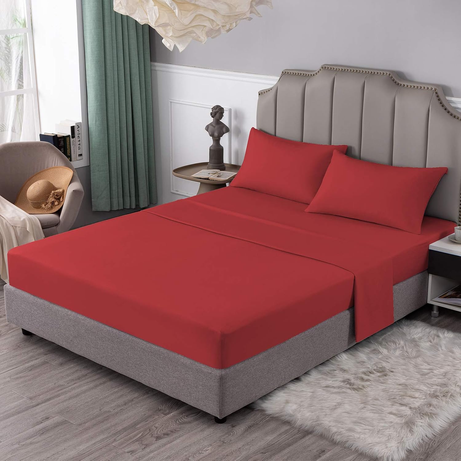 SIGOODS 4 Piece Bed Sheets Set, Microfiber 1800 Bedding Sheets & Pillowcases, 16 Inch Deep Pocket Bed Sheets Set, Super Soft Hypoallergenic Breathable Sheets Set, for Home and Hotels (Full)