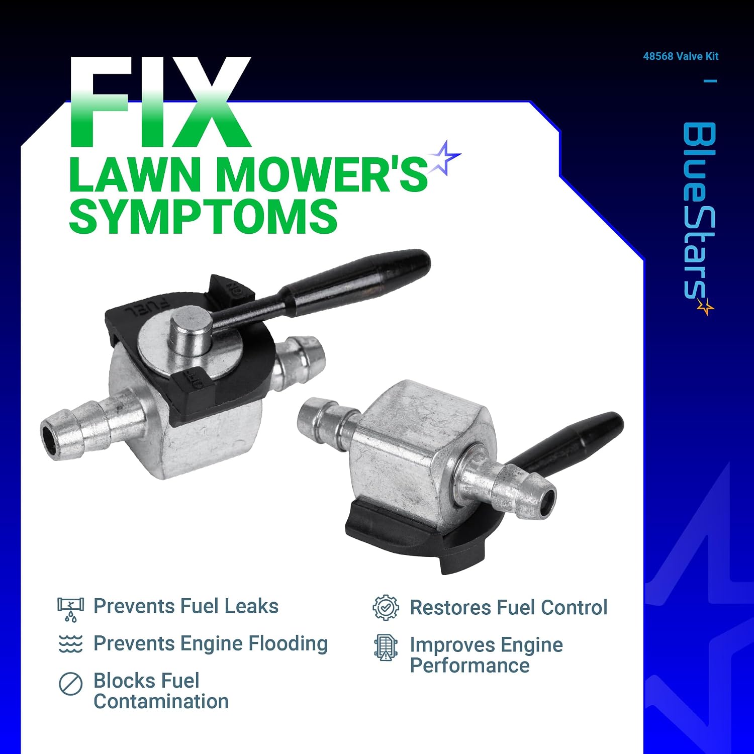 BlueStars 48568 1/4" Inline Fuel Shut Off Valve Kit - Compatible with Scagg 48568 Oregon 07-403 180 Degree Ball Valve Heavy Duty Inline Cut Petcock Gas Diesel Petrol for 1/4" Fuel Line Lawn Mower