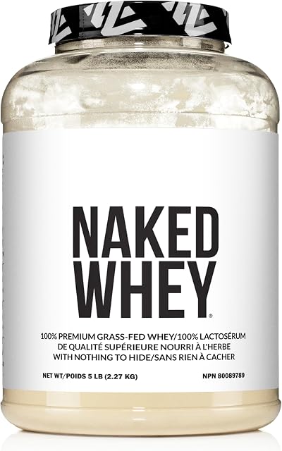 NAKED WHEY 5LB 100% Grass Fed Whey Protein Powder - 1 Undenatured, Bulk, Unflavored - GMO, Soy, and Gluten Free - No Preservatives - Stimulate Muscle Growth - Enhance Recovery - 76 Servings
