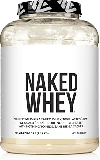 NAKED WHEY 5LB 100% Grass Fed Whey Protein Powder - 1 Undenatured, Bulk, Unflavored - GMO, Soy, and Gluten Free - No Preservatives - Stimulate Muscle Growth - Enhance Recovery - 76 Servings