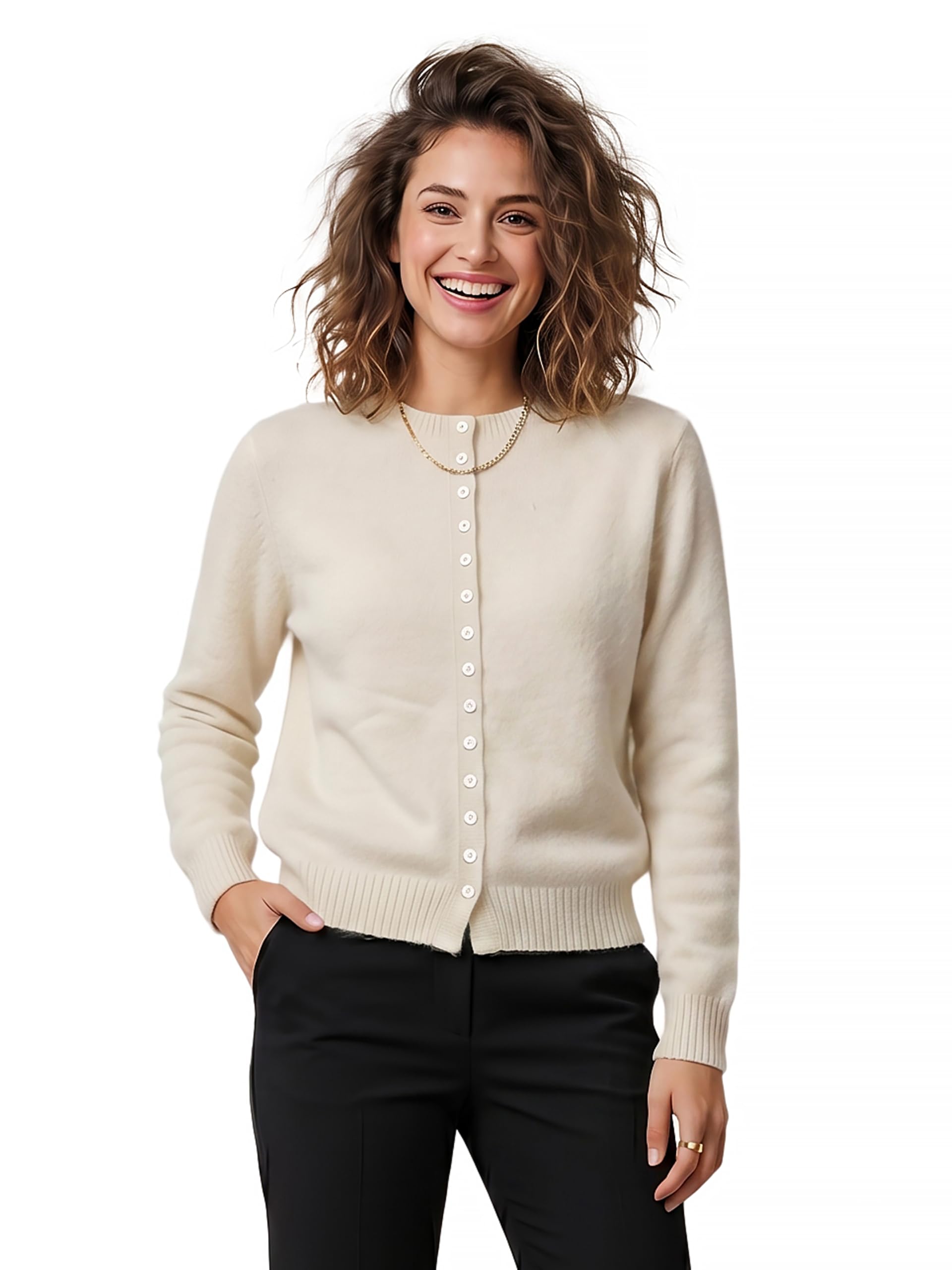 gfo Women Knitted Round Neck Button Down Cardigan Sweater-picture-35