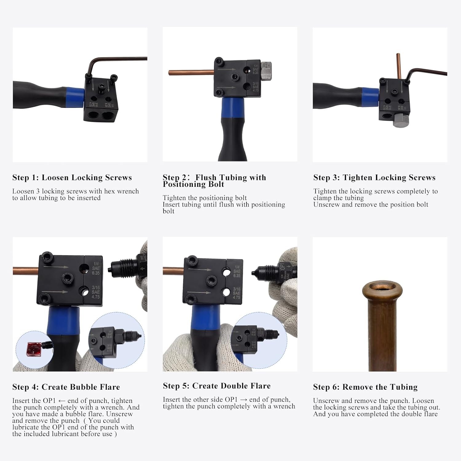 Brake Line Flaring Tool Kit, 3/16 in and 1/4 in Double Flaring Tool, Flare Tool for Vehicle Brake & Hydraulic Lines