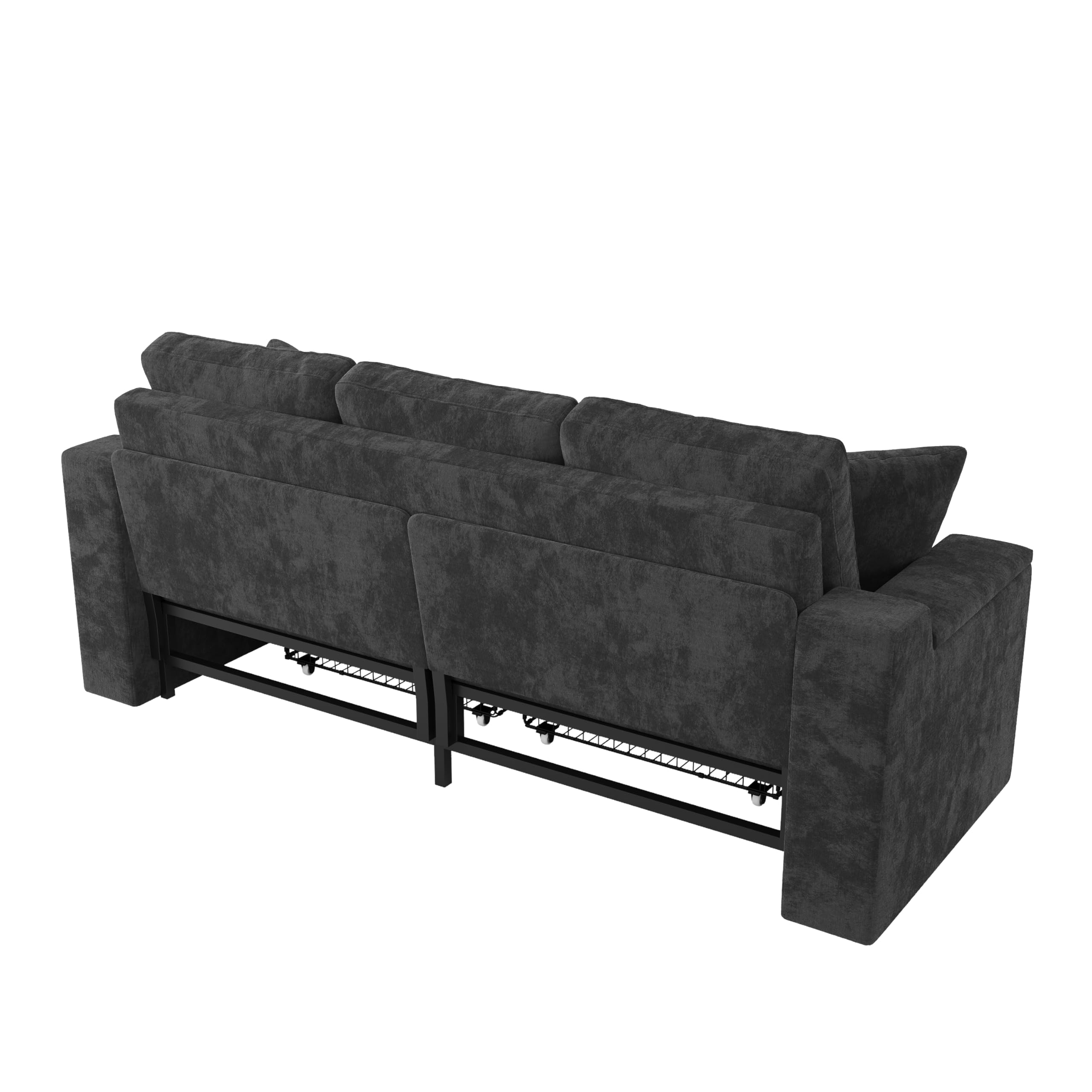 3-in-1 multifunktionales 3-Sitzer Sofa mit Schlaffunktion, ausziehbarem Metallrahmen, Stauraum, Armlehnen-Ablage, Grau.