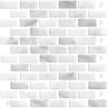 Peel and Stick Backsplash Wall Tile for Kitchen Backsplash 12"x12" 3D Adhesive Backsplash Tile for Kitchen, Bathroom 3D Wall Panels 10 sheets, Light Grey