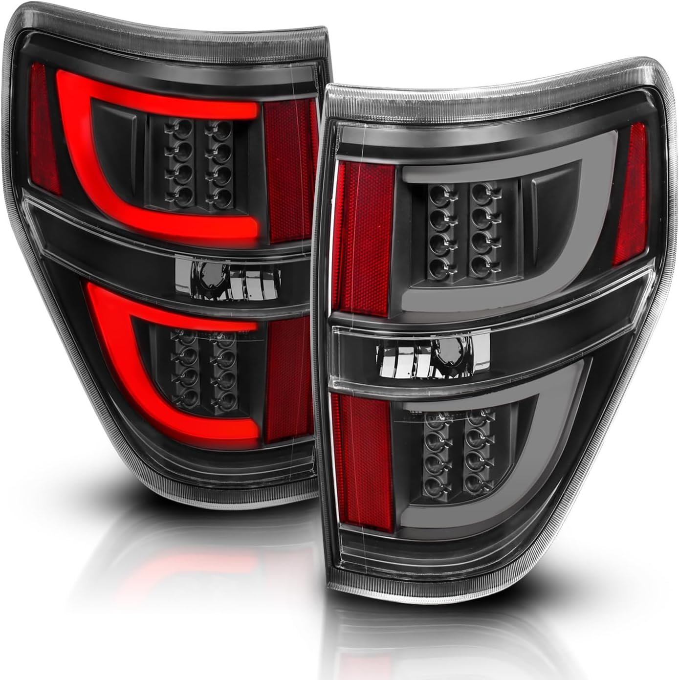 AmeriLite LED Light Bar Replacement Car Tail lights Set For 09-14 Ford F-150 - Passenger and Driver Side, Vehicle Light Assembly, Black