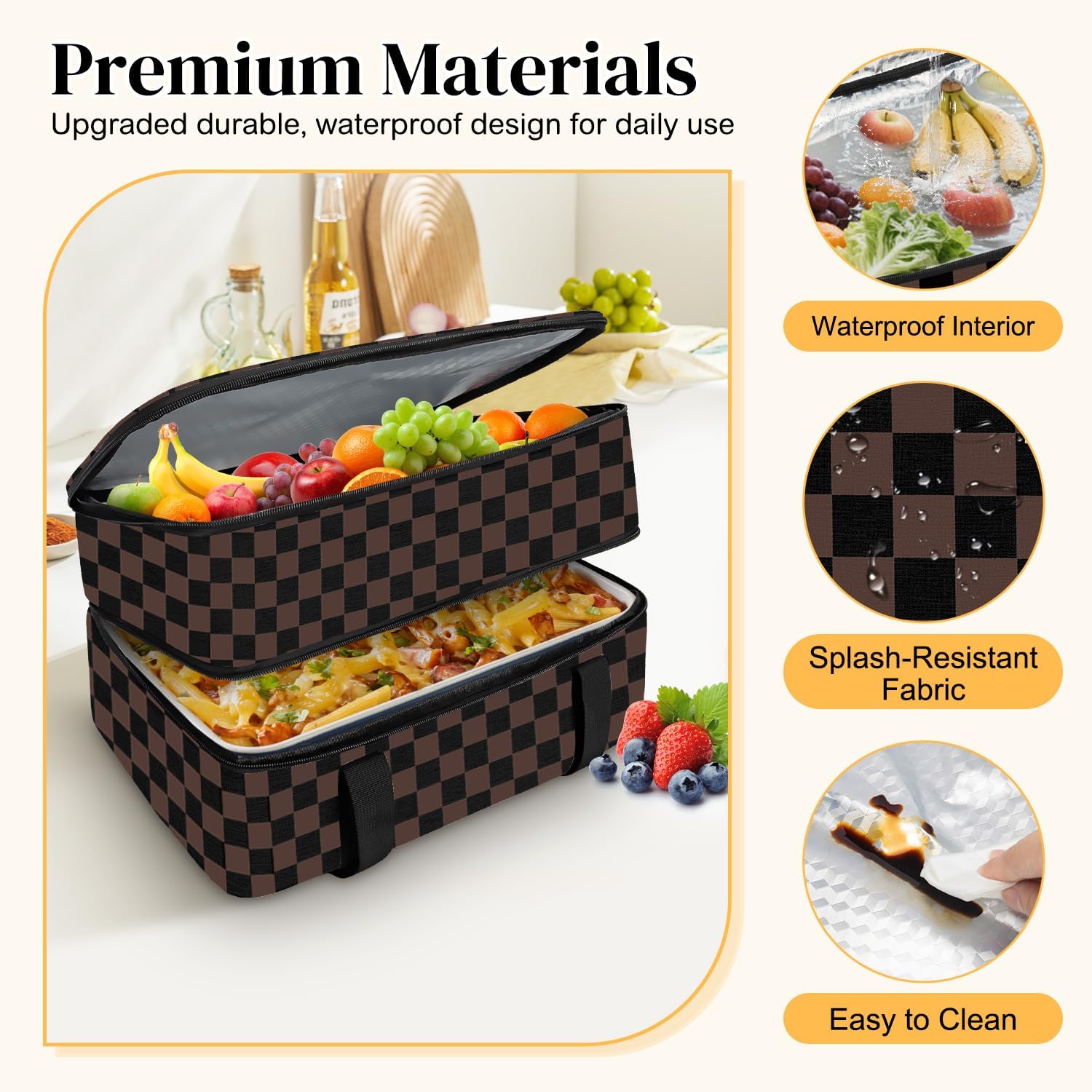 Coobiiya Insulated Casserole Carrier,Lasagna Lugger Tote Keeps Food Hot or Cold,Thermal Lunch Bag Warmer & Cooler Carrier Bag,Portable Tote Bag Fits 9" x 13" Baking Dish for Picnic and Cookout