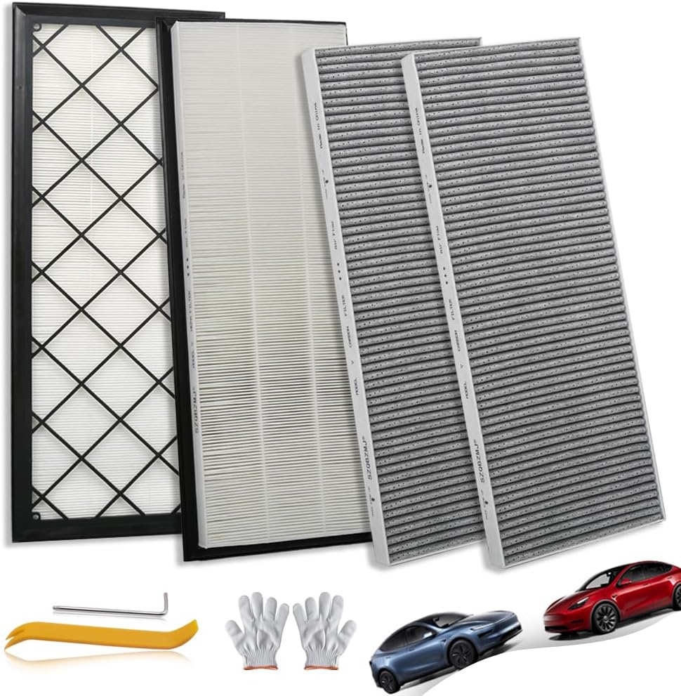 HEPA Air Intake Filter for Tesla Model Y 2020-2026 4 Pcs, Front Trunk Cabin Air filter Kit for Model Y Includes Tools Replacement for 165837500A 165837600A White