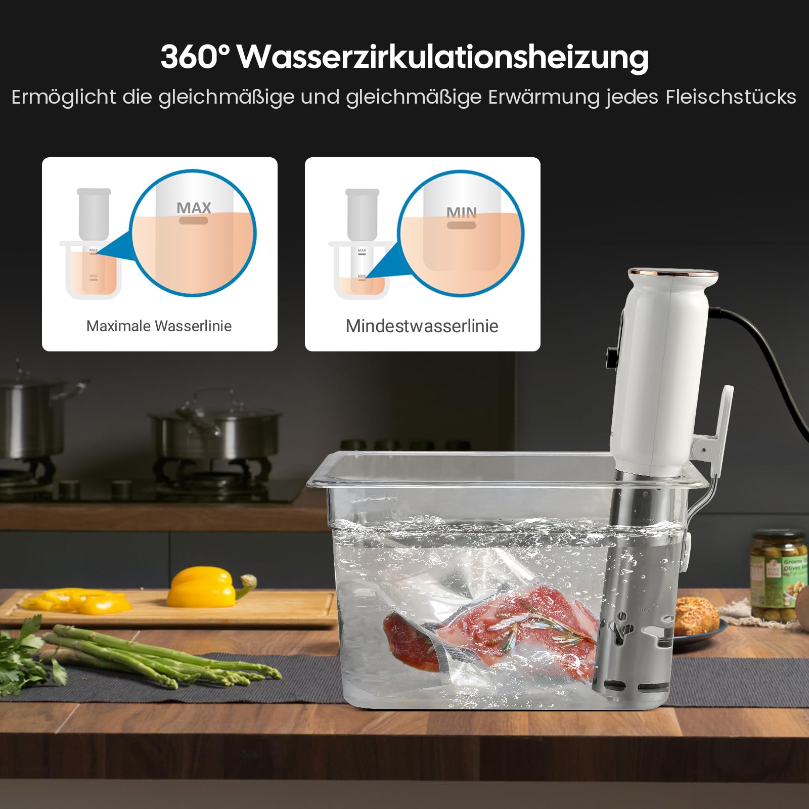 Sous Vide ISV-101W,INKBIRD WiFi Sous Vide Stick Präzisionskocher, 1000W, Temperatureinstellung bis 90°C, Tauchzikulator 360° Zirkulation mit App-Voreinstellungsmenüs, für die Küche