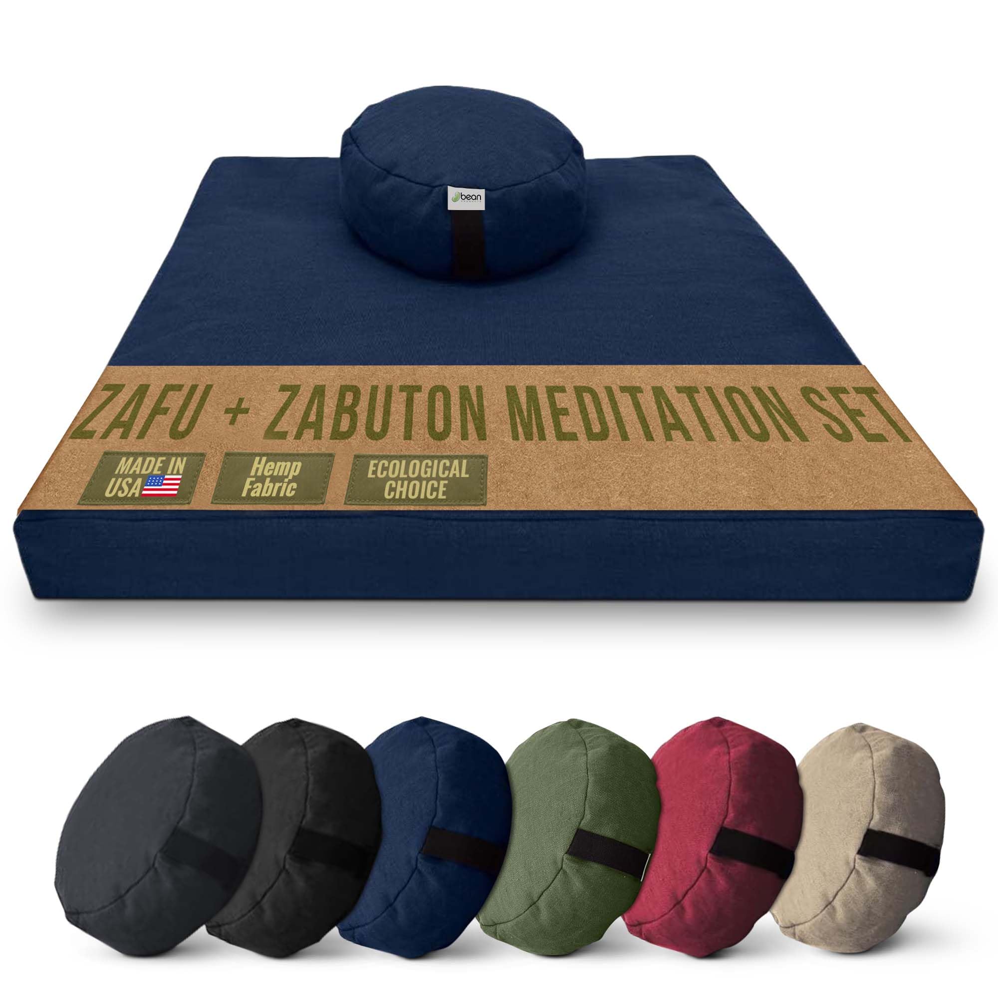 Meditation Cushion Mat Set HEMP - Round Zafu Floor Pillow Organic Buckwheat Pillow + Cotton Filled Zabuton Prayer Pad - Meditation Pillow Yoga Knee