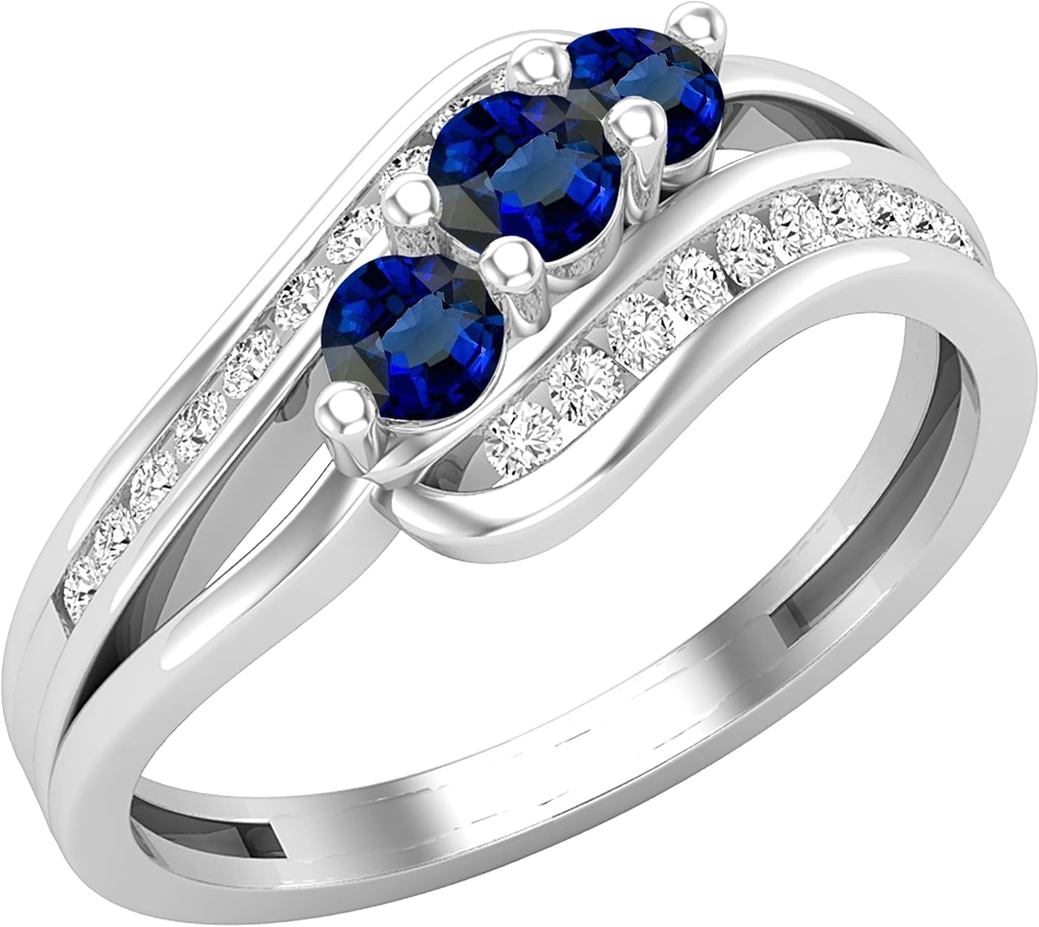 Dazzlingrock Collection Round Lab Created Gemstone & Natural White Diamond Split Shank Bypass Twist Swirl Style Three Stone Engagement Ring in Available in 925 Sterling Silver