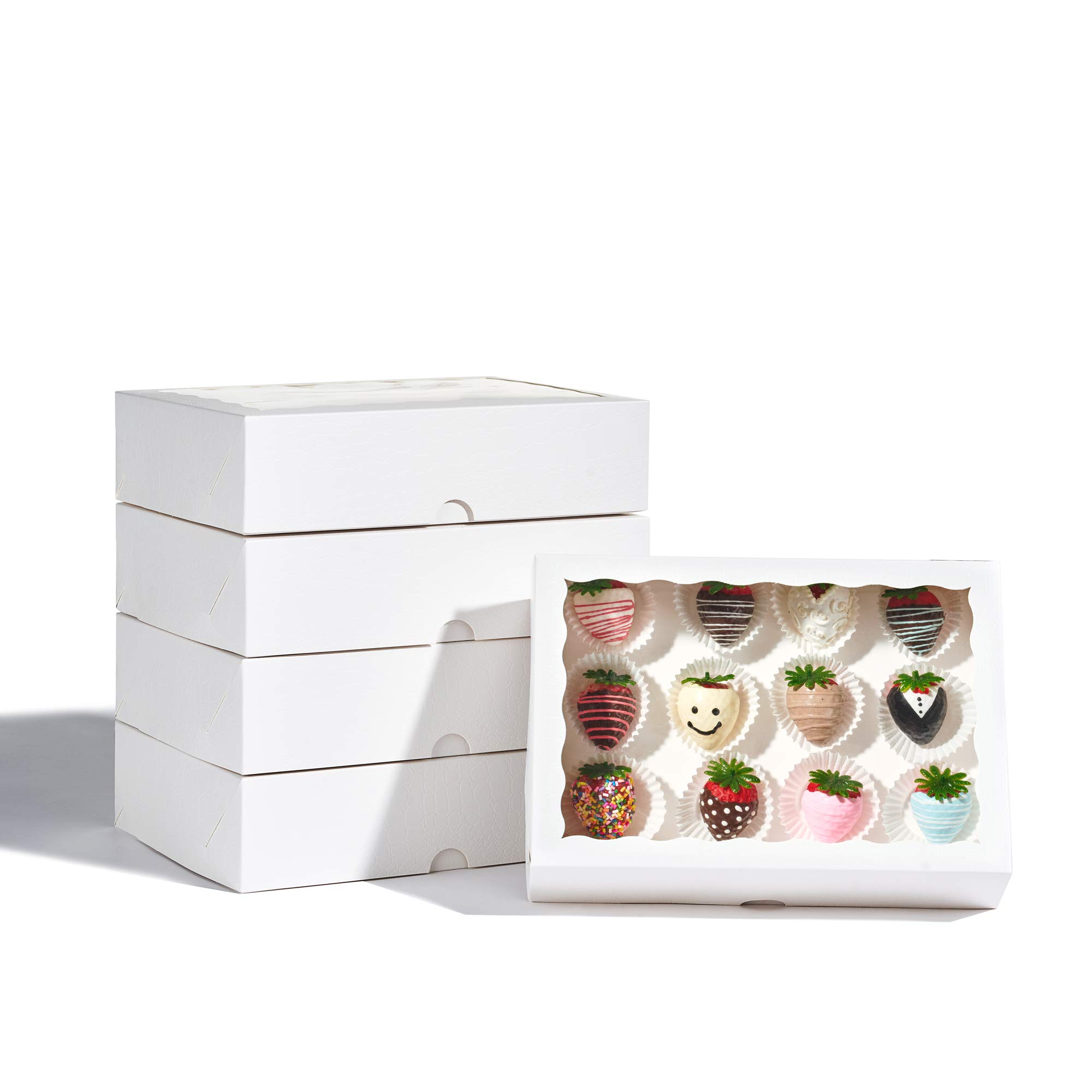 24PCS 10 x 7 x 2.5 inches Elegant White Cookie Boxes, Strawberry Boxes with Clear Window,Paper Gift Box