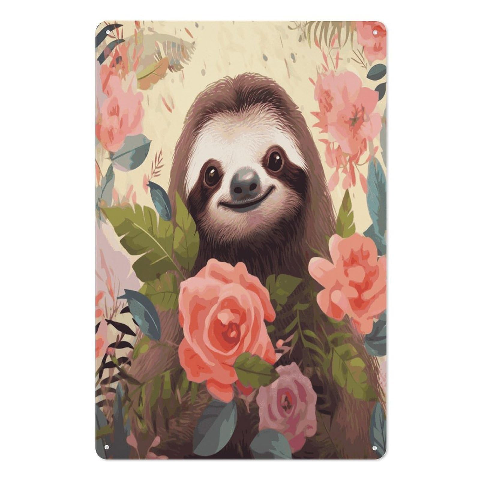 Adfgyerh Style Sloth And Flowers Tin Sign Hanging Art Prints,Wall Decor For Gifting And Party Decoration 7.9X11.8 Inch,Wall Art For Home Garden Greenhouse Living Room Bedroom Yard
