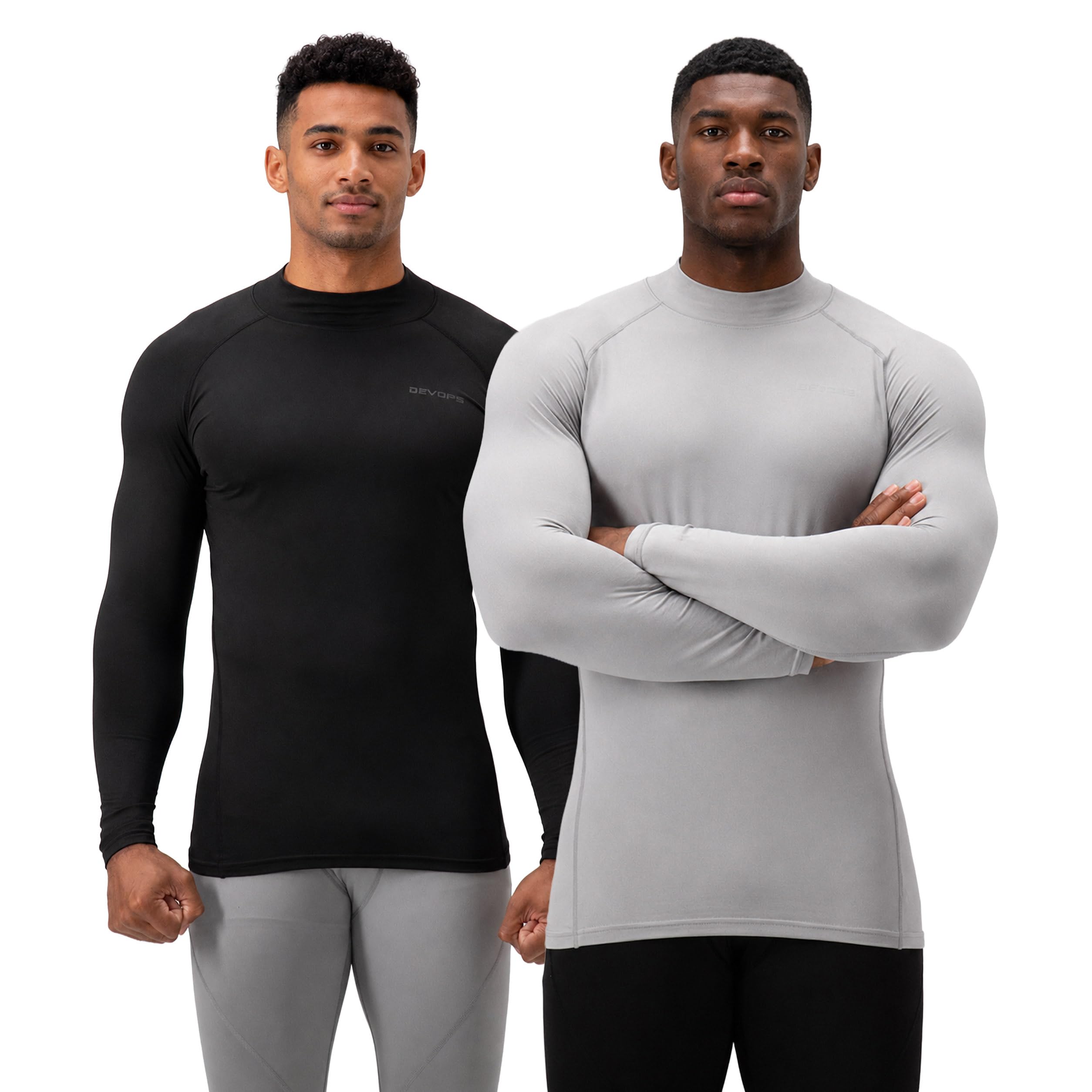 Devops Herren Devops 2 Pack Men's Thermal Mock Neck Long Sleeve Compression Shirts Fleece Lined Base Layer Tops Eng anliegend (2er Pack)