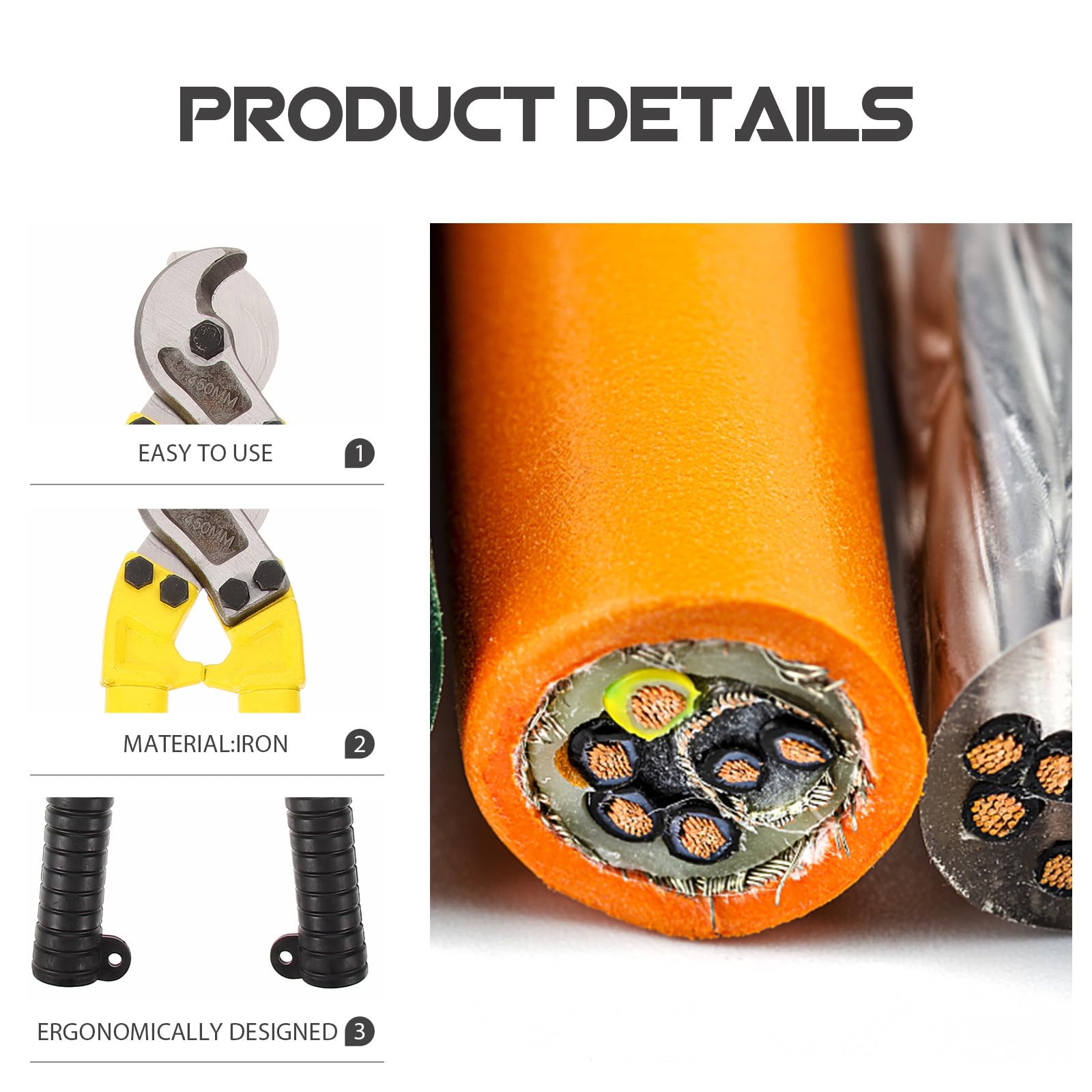 Tronchese per Cavi Heavy Duty 18 Pollici in Ferro Giallo | Taglio Manuale, Pulizia Semplice, Utensile da Elettricista per Filo e Rame, Versione Multiuso