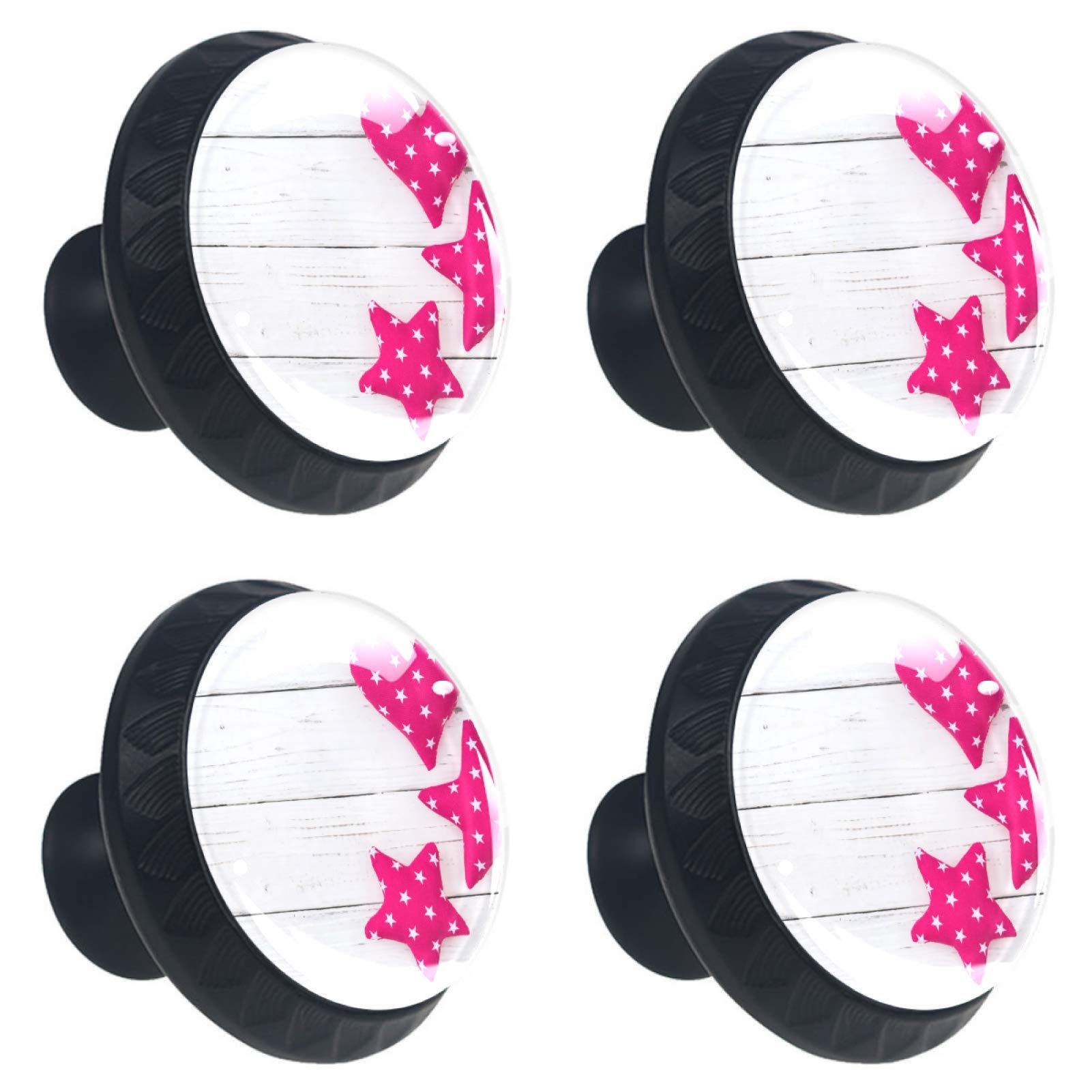 Boutons de meuble ronds en verre lot de 4 poignées cœur et étoile 30 mm pour tiroir et placard