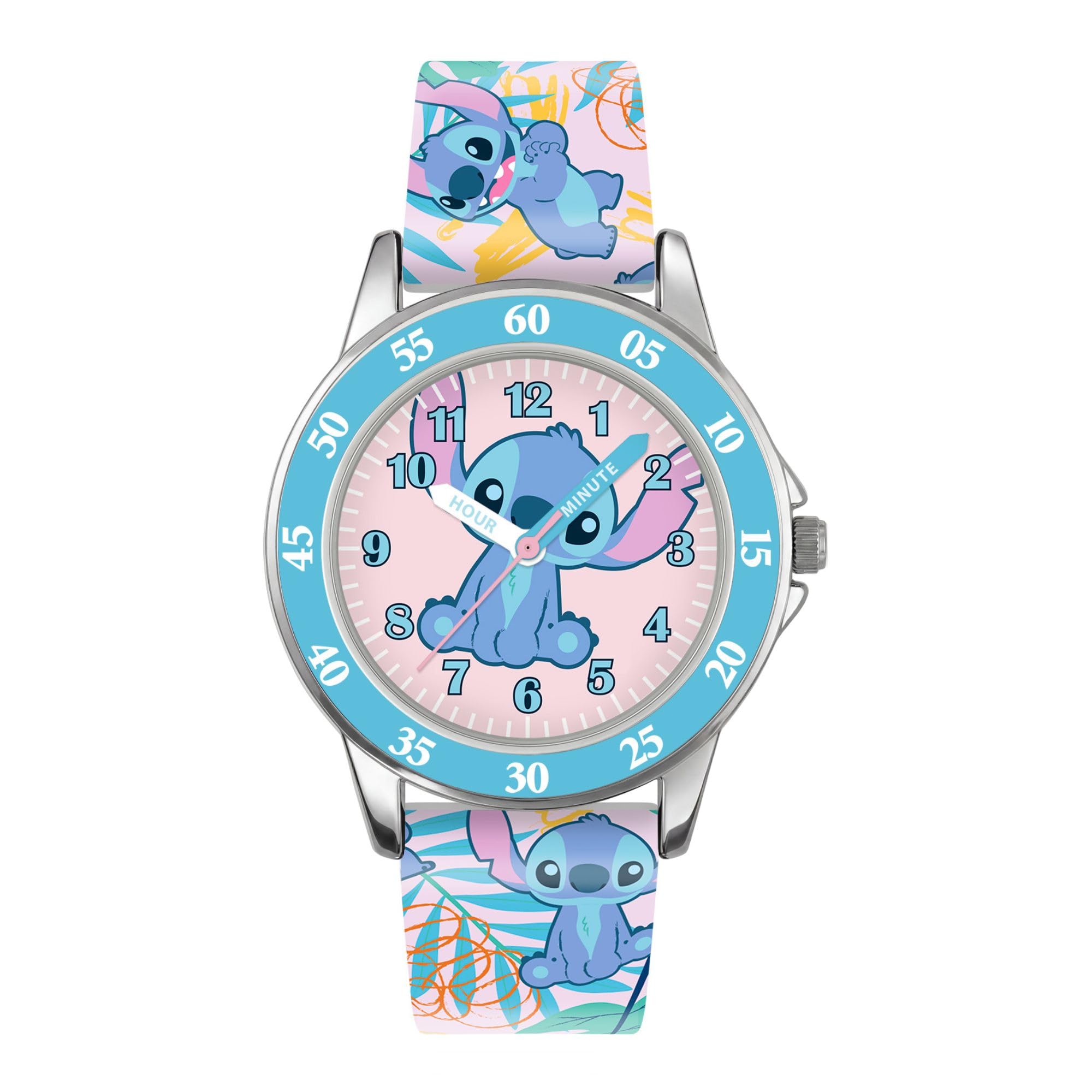 Disney Unisex Kids Multicoloured Stitch Printed Strap Time Teacher Watch Las9011arg - Stainless Steel