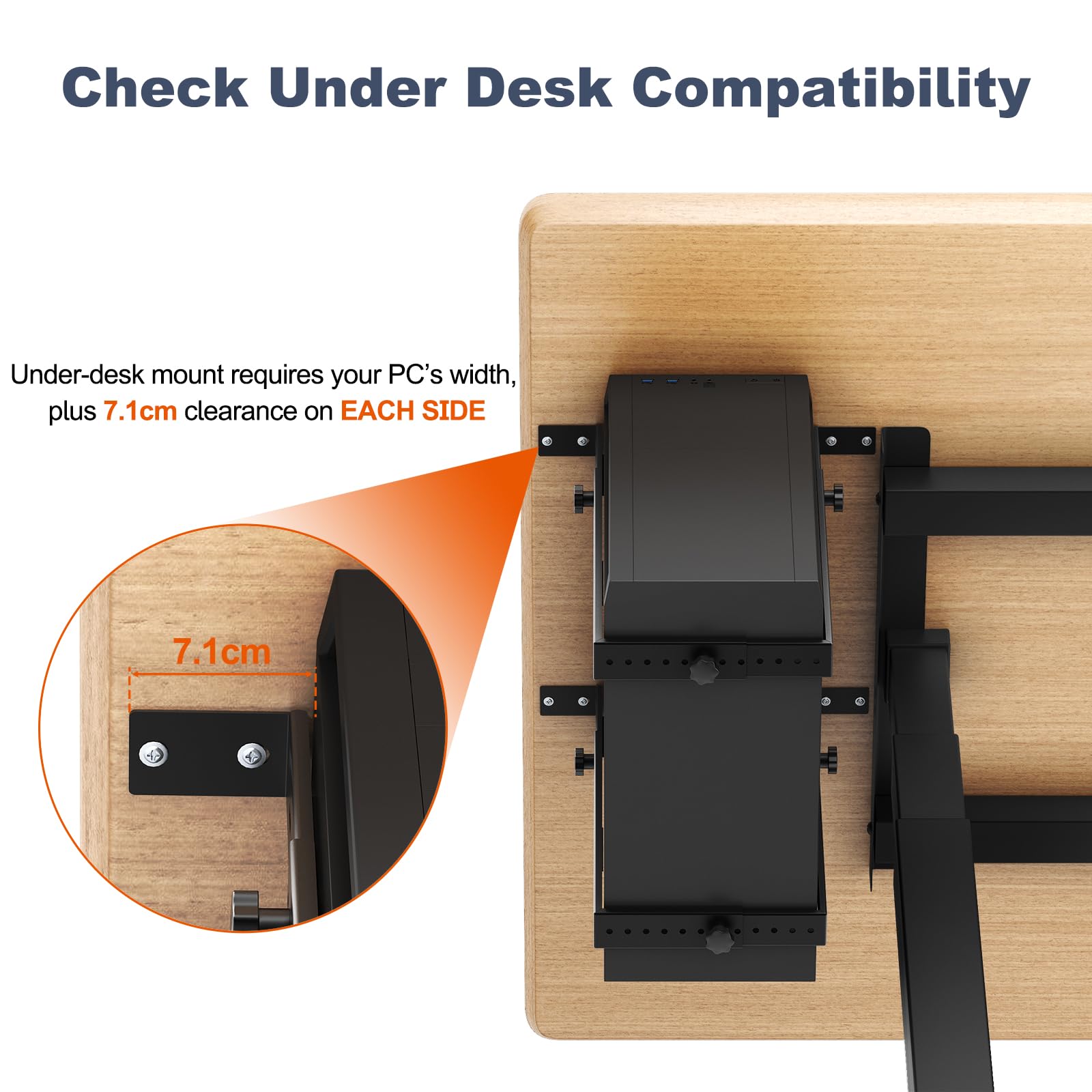 Ondertafel pc-houder, verstelbare PC Tower houder 21-33 cm breed, tot 22,7 kg belastbaar, stalen computerhouder met beschermende bekleding, zwart