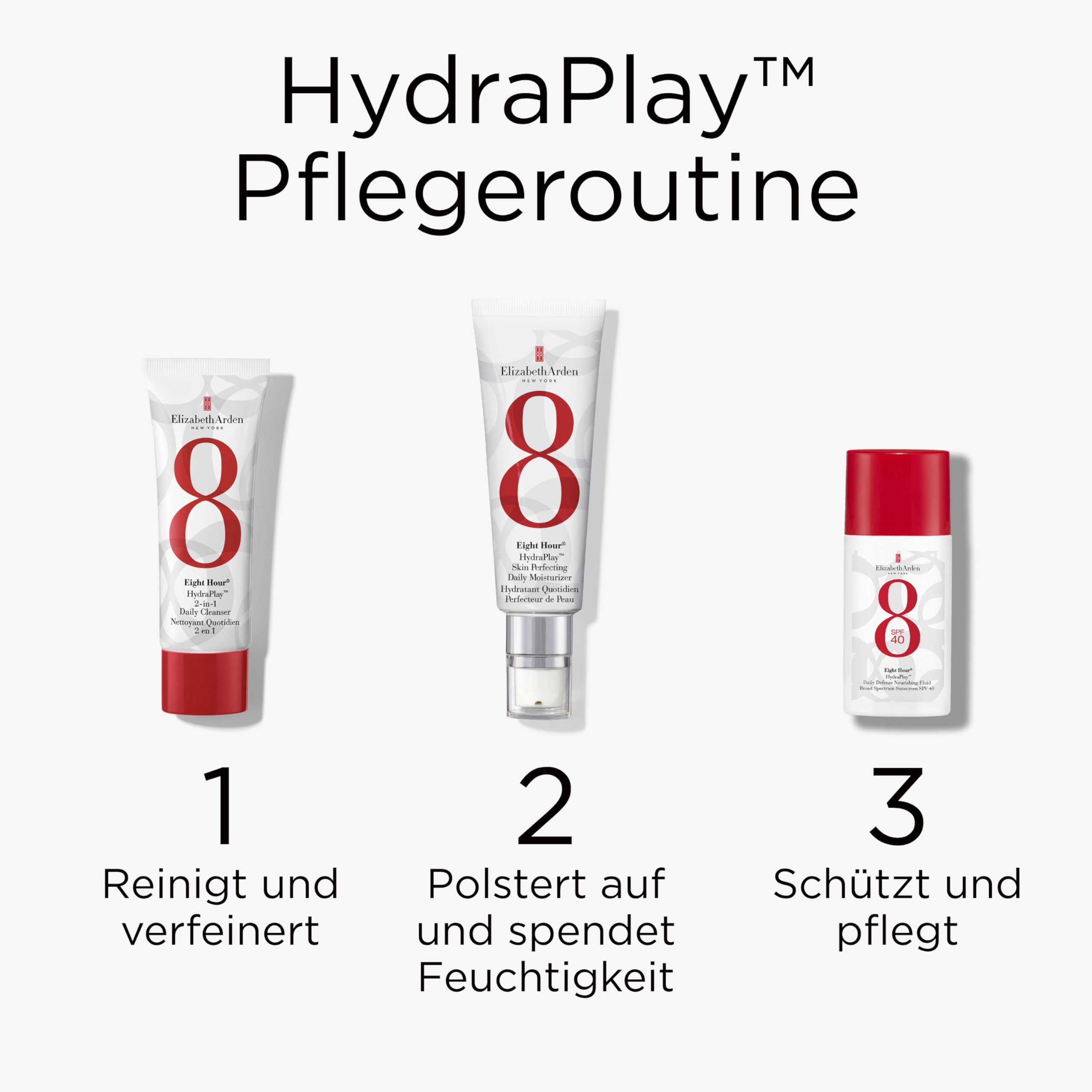 Elizabeth Arden - Eight Hour Hydration Vacation 3-Teiliges Geschenkset, Skin Perfecting Feuchtigkeitscreme, 2-in-1 Cleanser, Nourishing Fluid SPF 40, Reinigt, Hydratisiert und Schützt